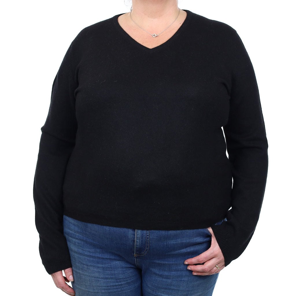 Black Cashmere V Neck Jumper Extra Large