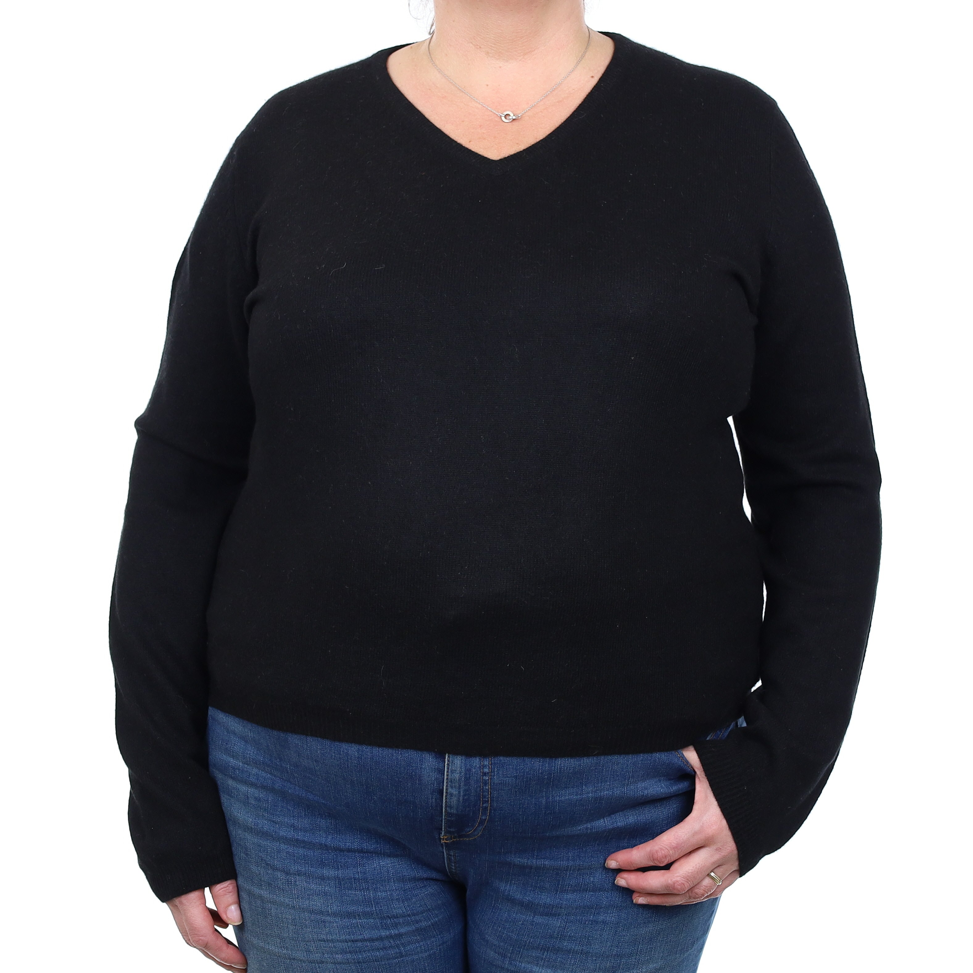 Black Cashmere V Neck Jumper Extra Large