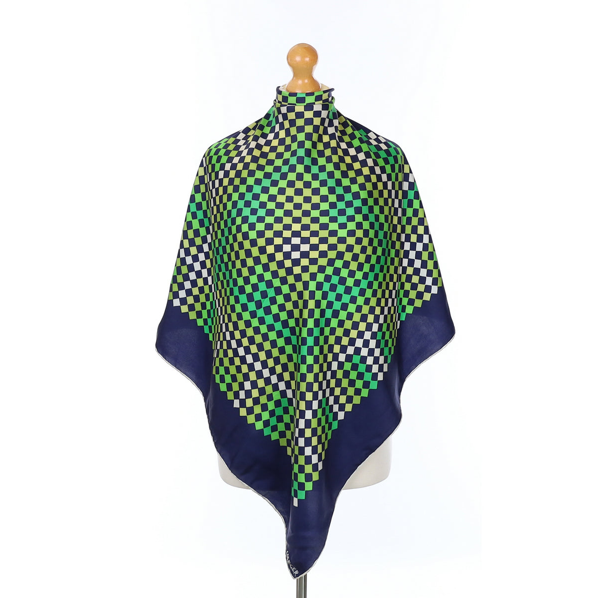 Jaeger Navy and Green Check Vintage Silk Scarf
