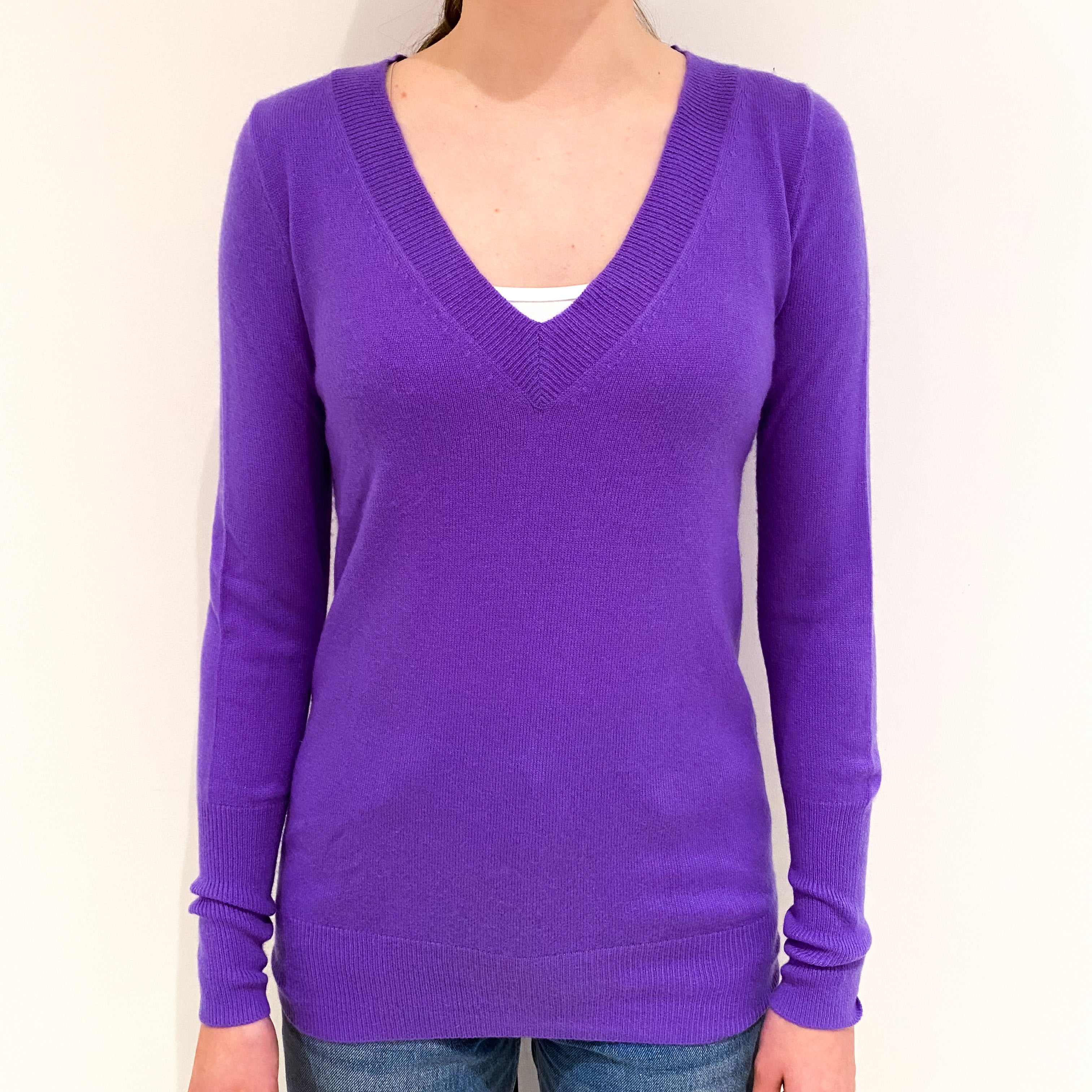 Amethyst Purple Cashmere V-Neck Jumper Extra Small