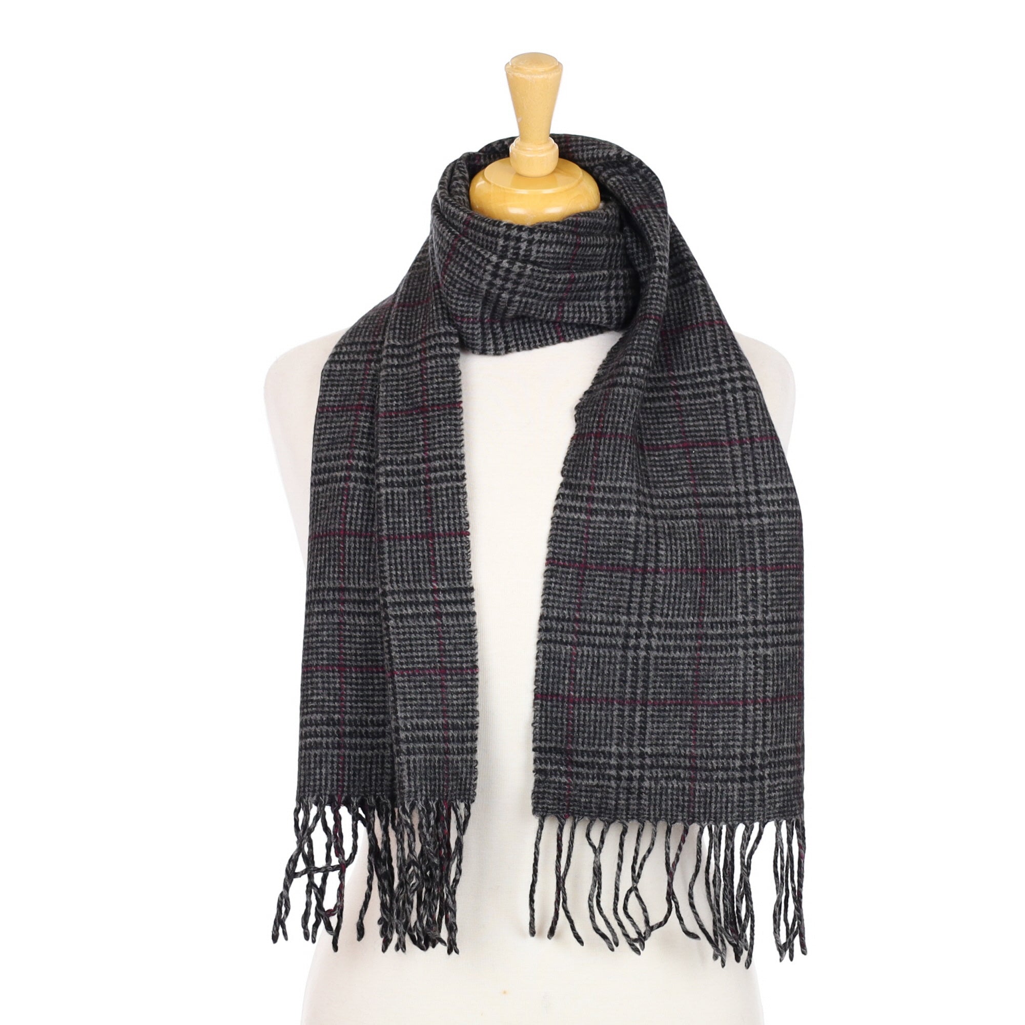 Slate and Black Checked Cashmere Woven Scarf