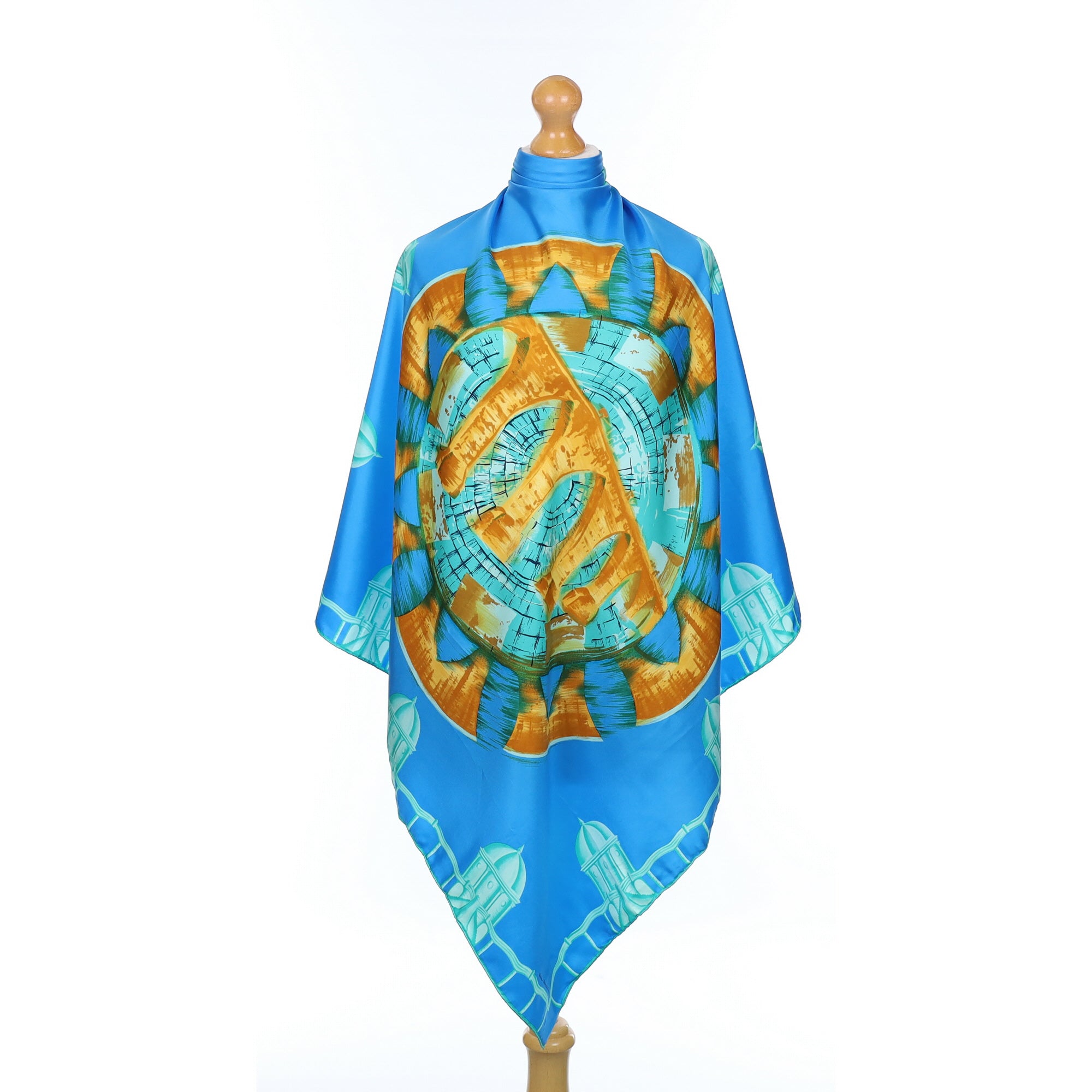 Blue Architectural Design Silk Scarf
