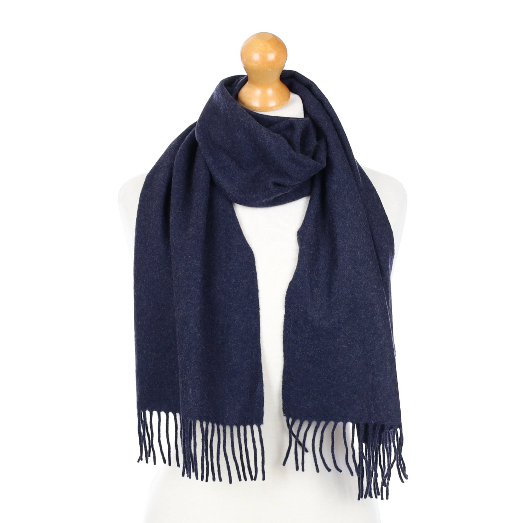 Midnight Blue Fringed Cashmere Woven Scarf