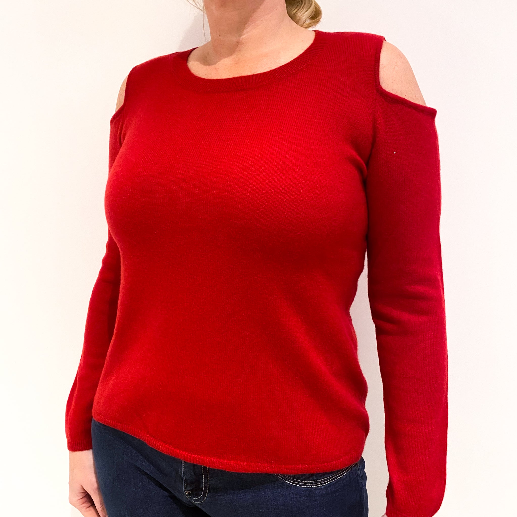 Postie Red Cashmere Cold Shoulder Crew Neck Jumper Large