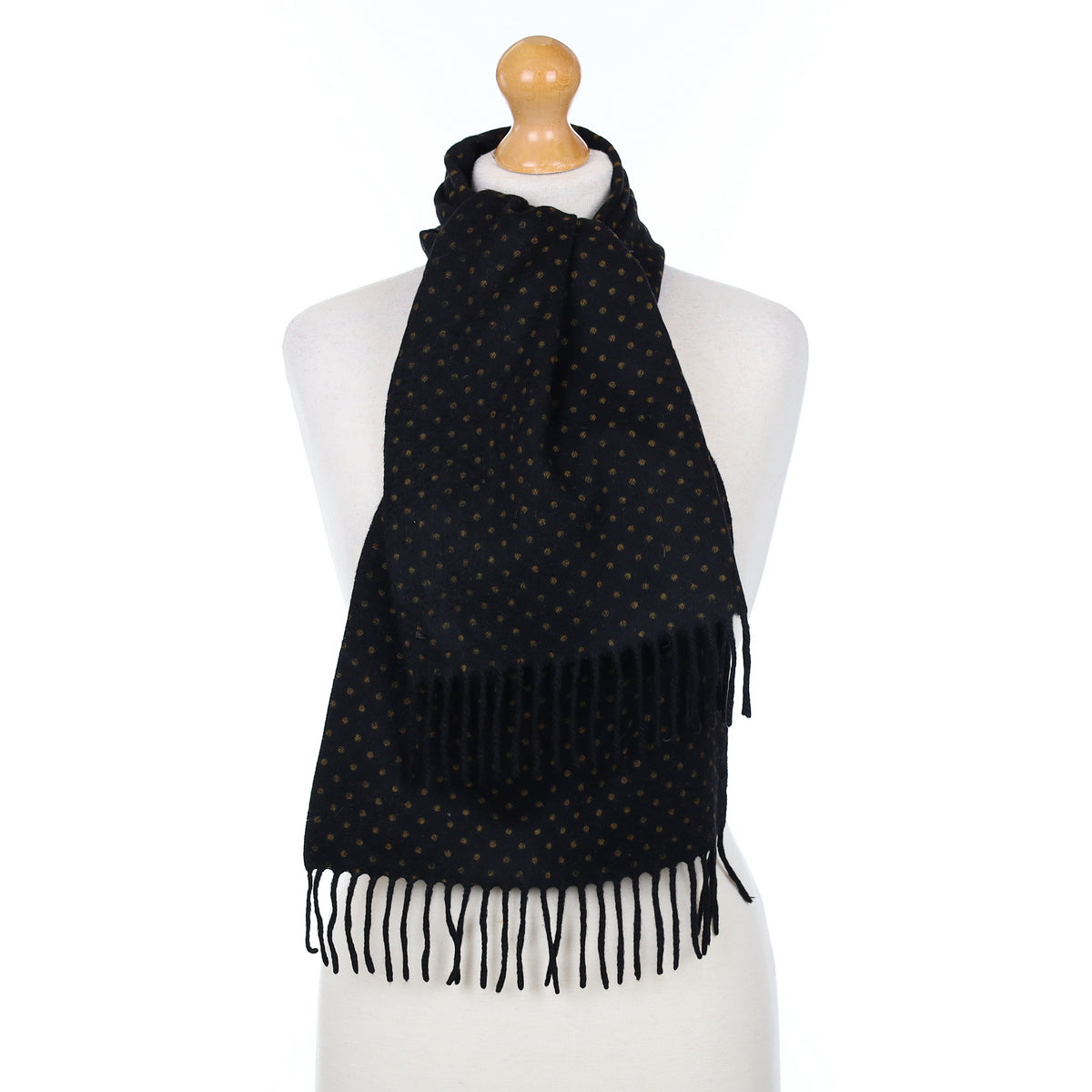 Italian Black Polka Dot Cashmere Woven Scarf