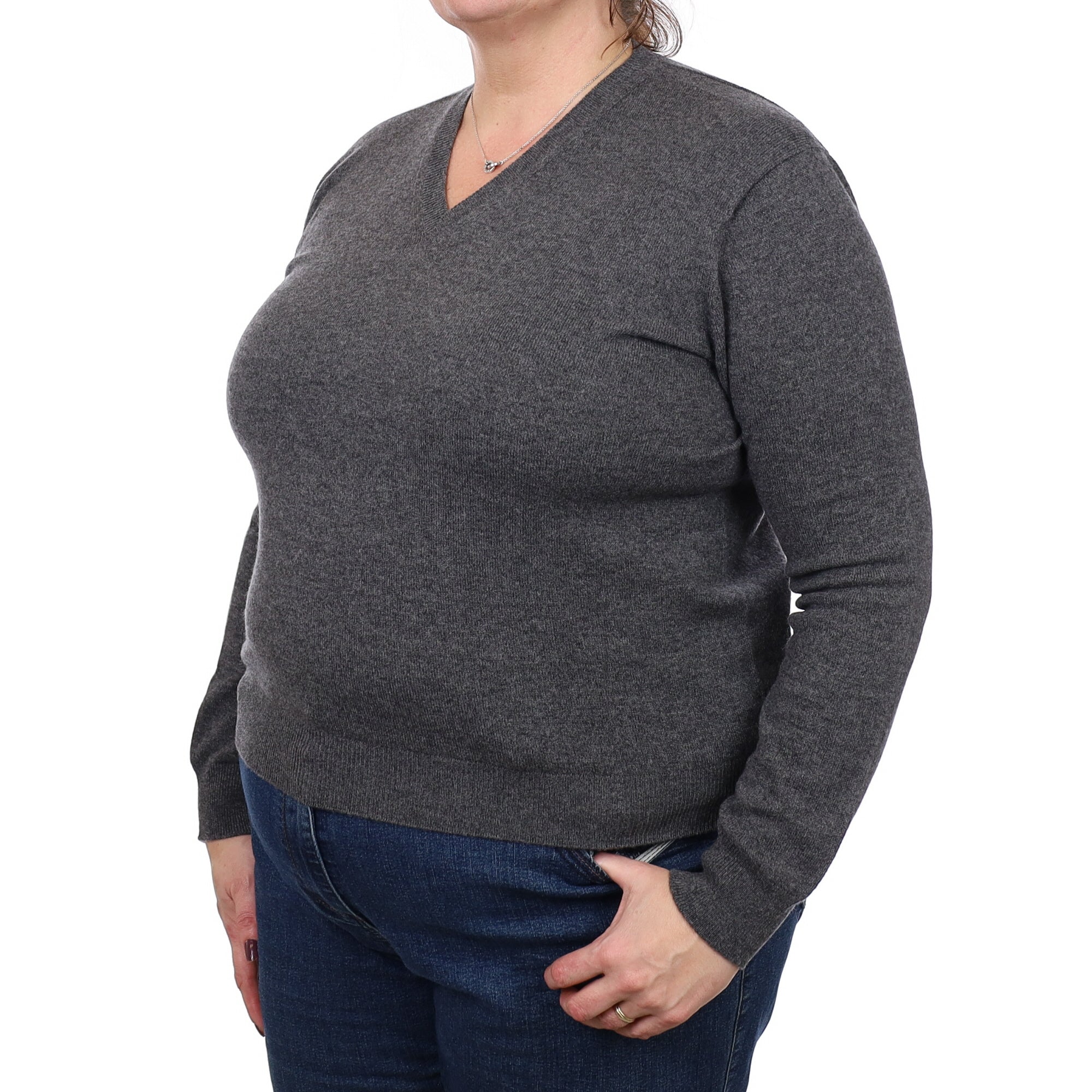 Brand New Scottish Slate Grey Cashmere V Neck Jumper Extra Large
