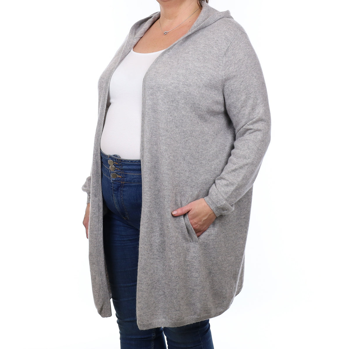 Smoke Grey Cashmere Edge to Edge Cardigan with Hood XXL