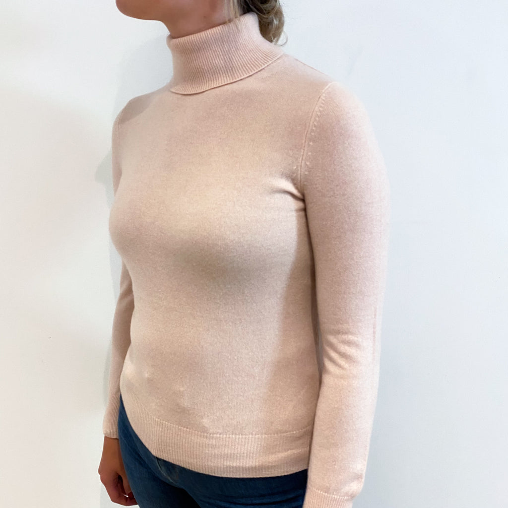 Shell Pink Cashmere Polo Neck Jumper Small