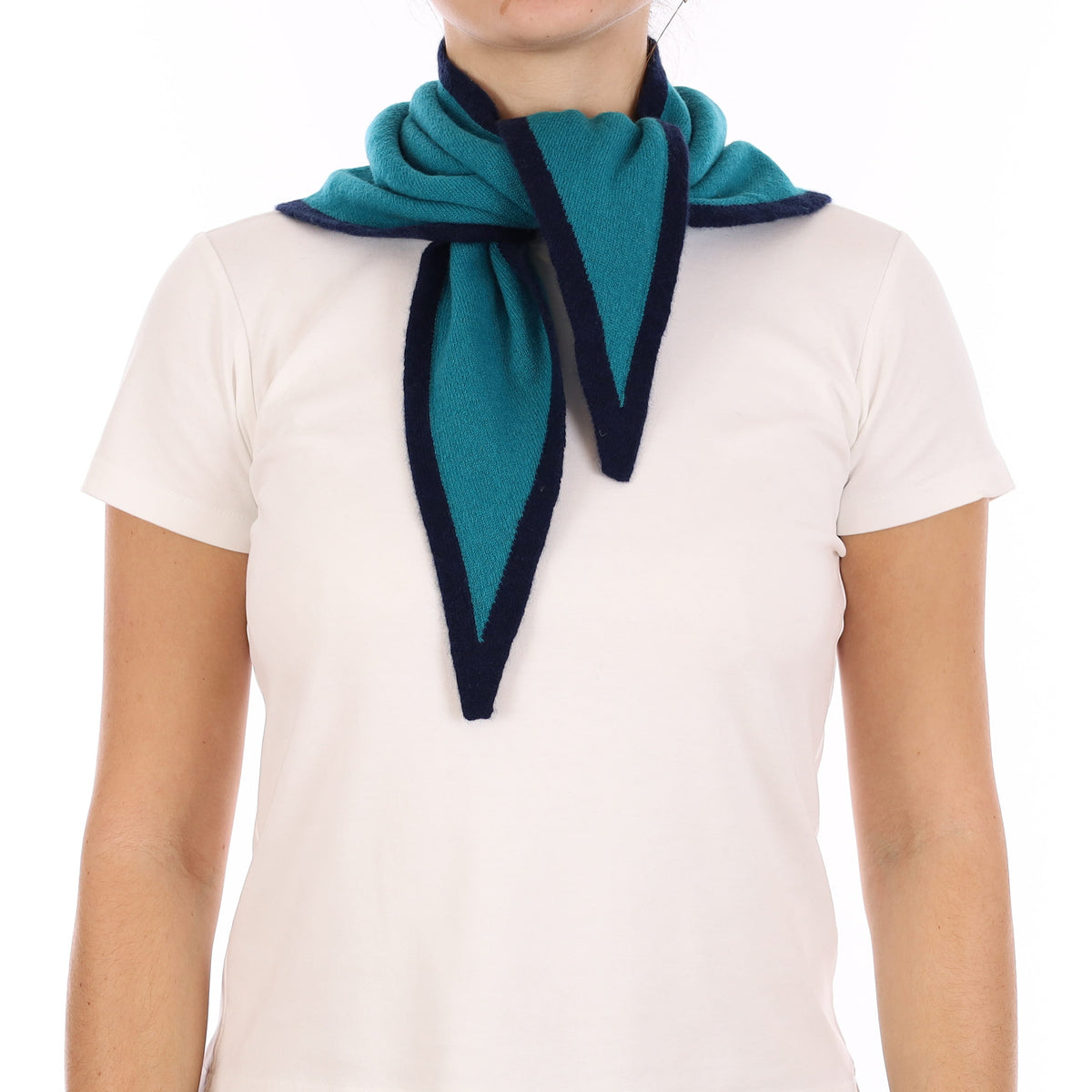 Brand New Teal and Navy Recycled Cashmere Triangle Scarf