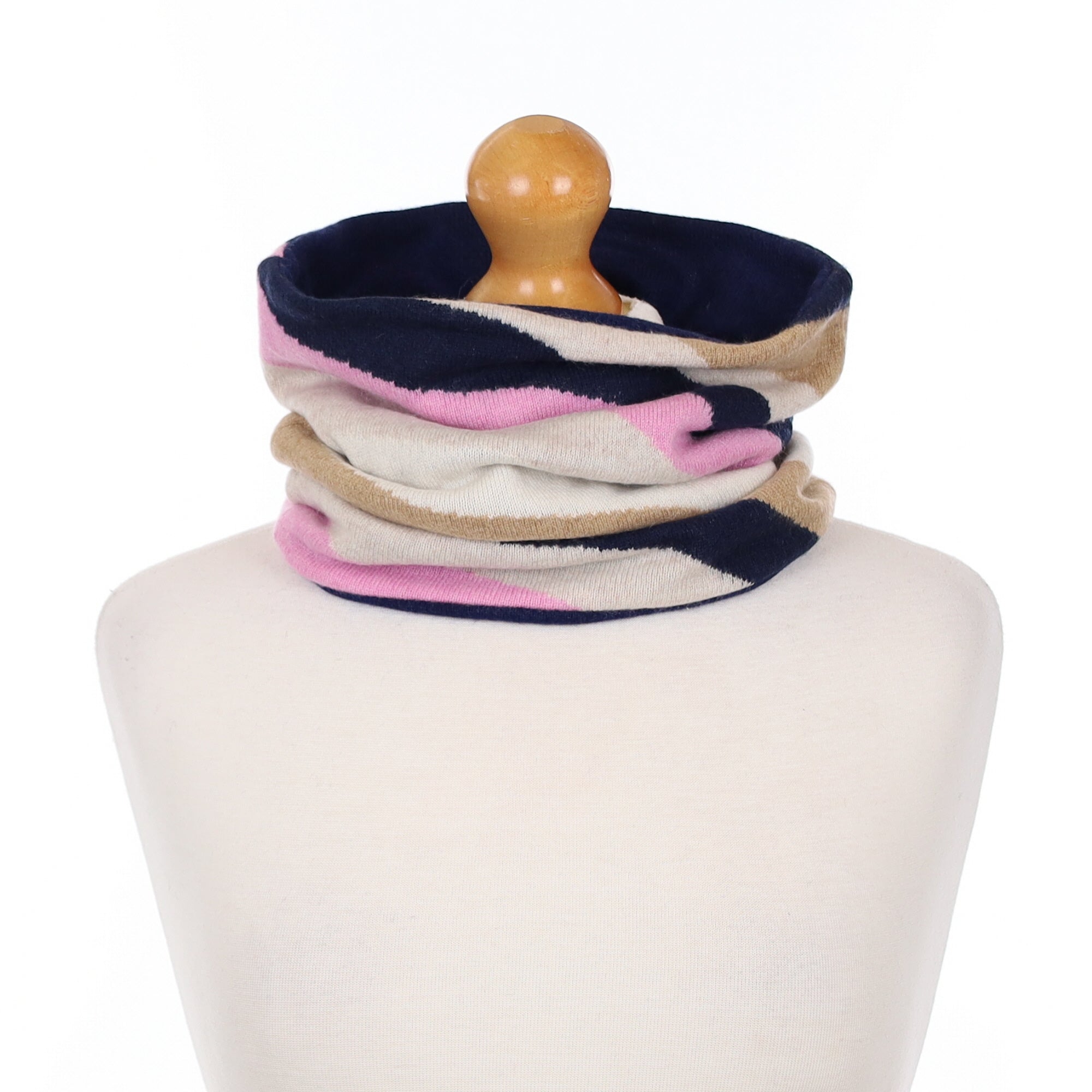 Navy Pink and Neutral Stripe Luxury Double Layered Snood