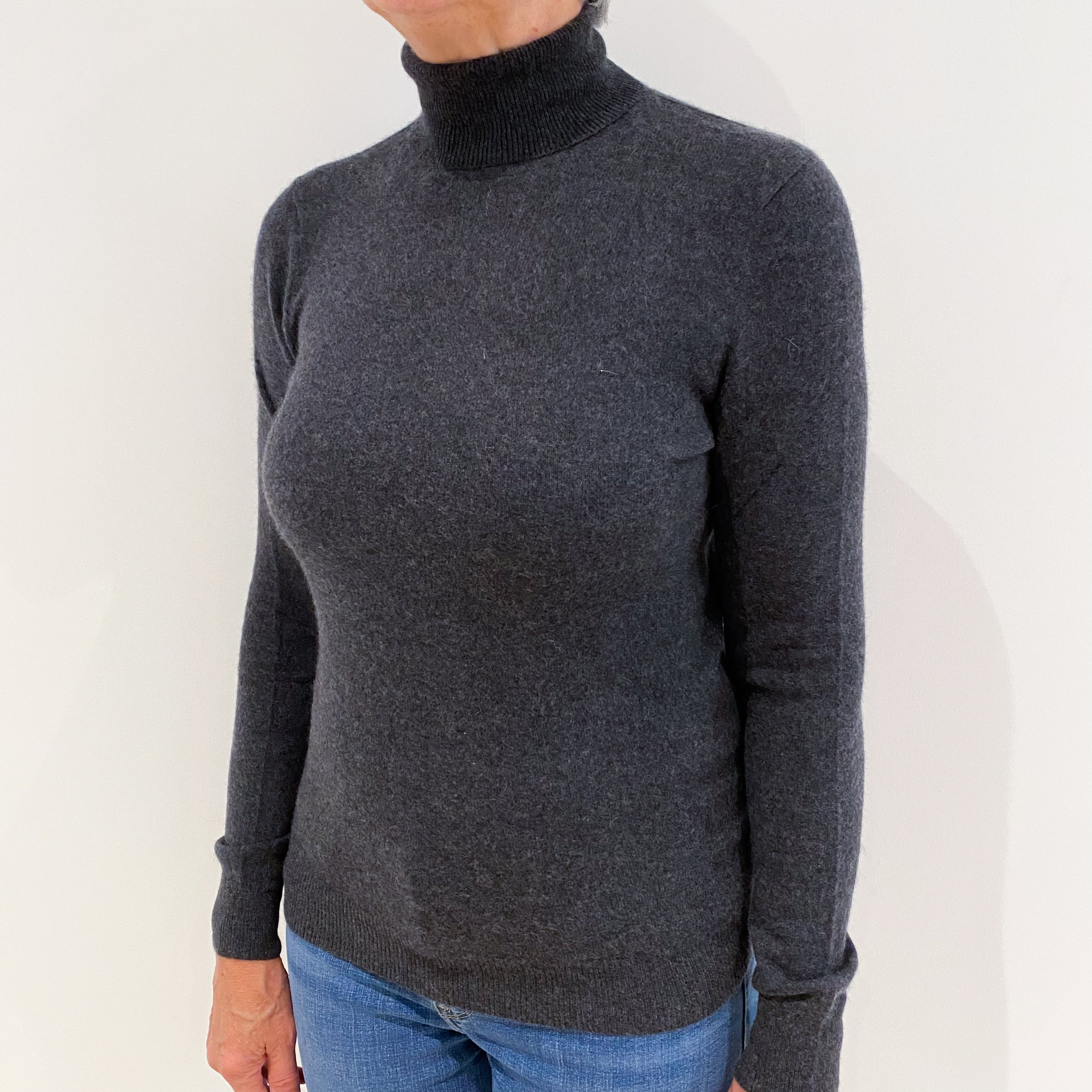 Dark Slate Grey Cashmere Polo Neck Jumper Medium