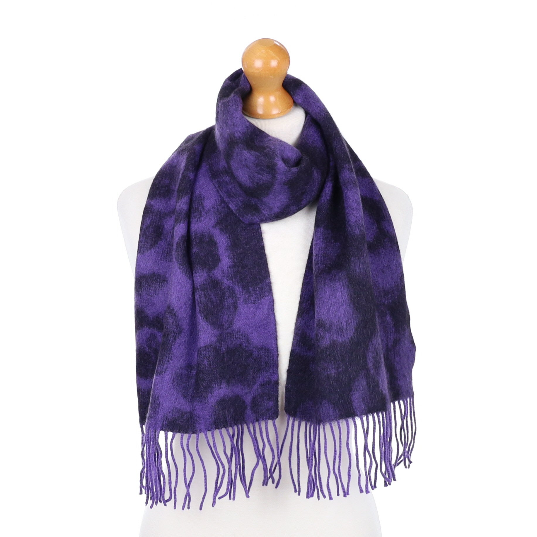 Black and Purple Floral Fringed Cashmere Woven Scarf