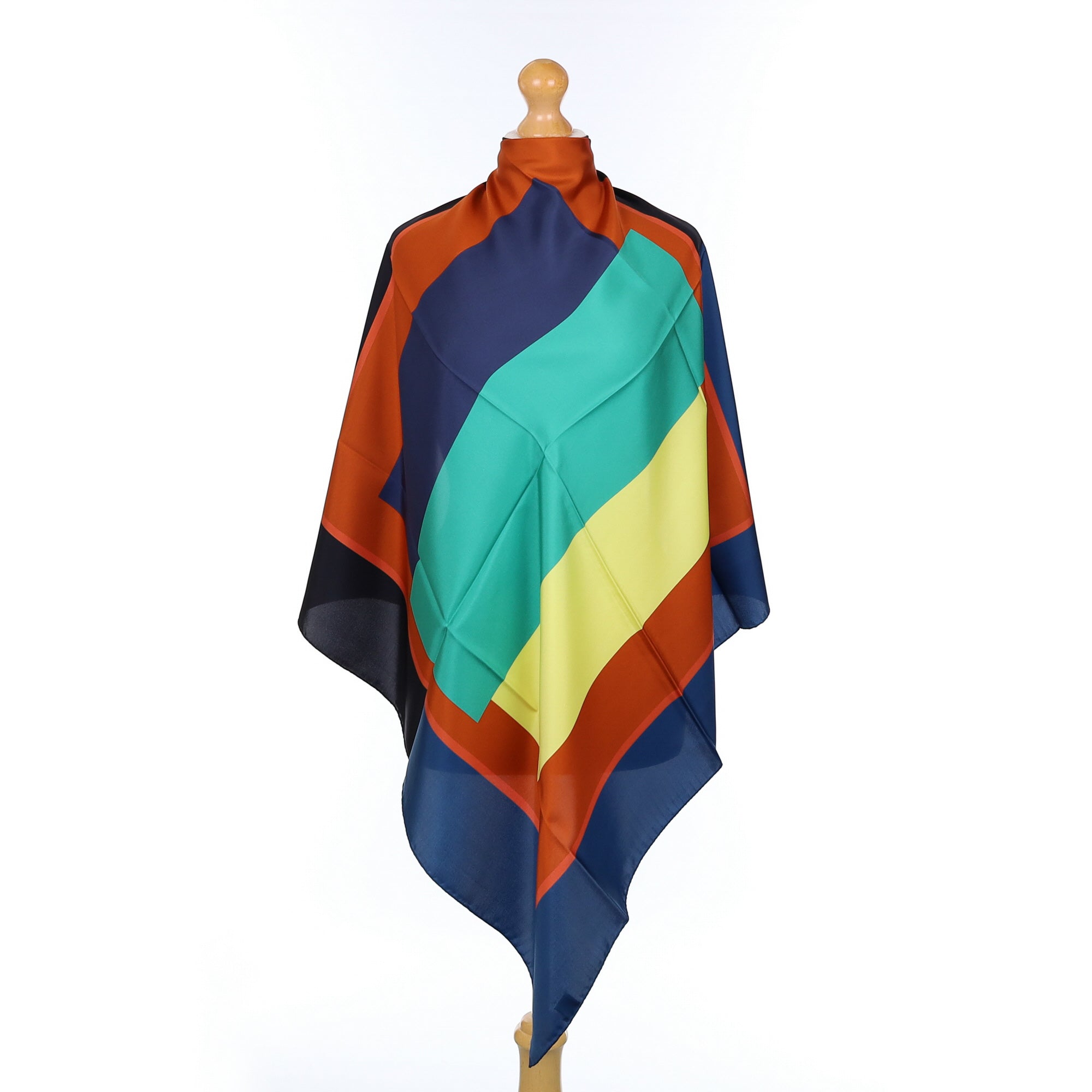 Brand New Italian Blue & Rust Colour Block Silk Scarf