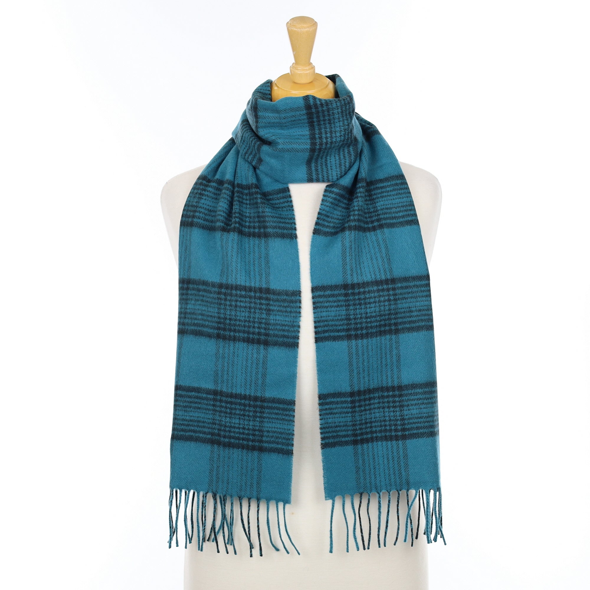 Brand New Scottish Teal and Black Checked Cashmere Scarf