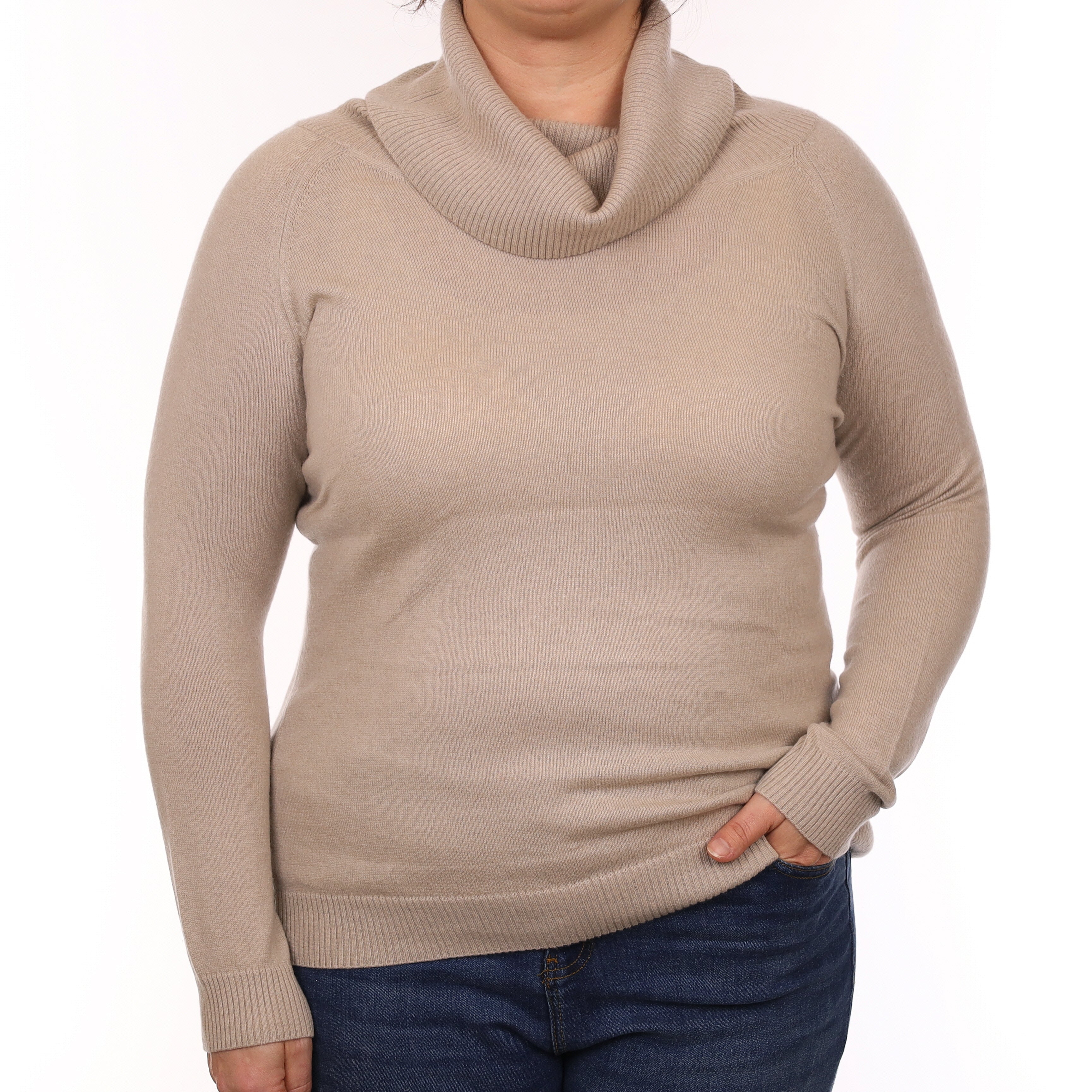 Fawn Cashmere Cowl Neck Jumper Large