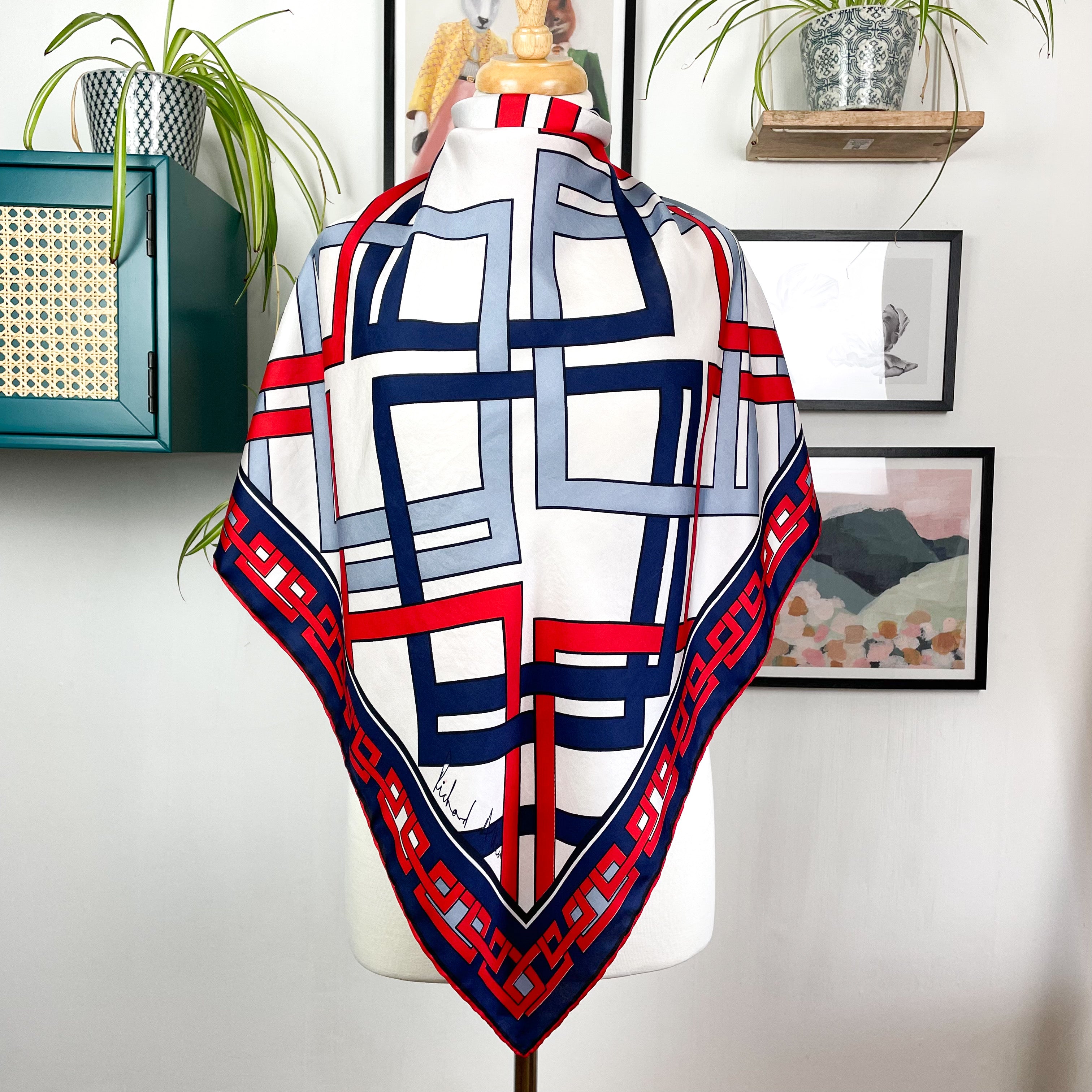 1970s Richard Allan Geometric Vintage Silk Scarf