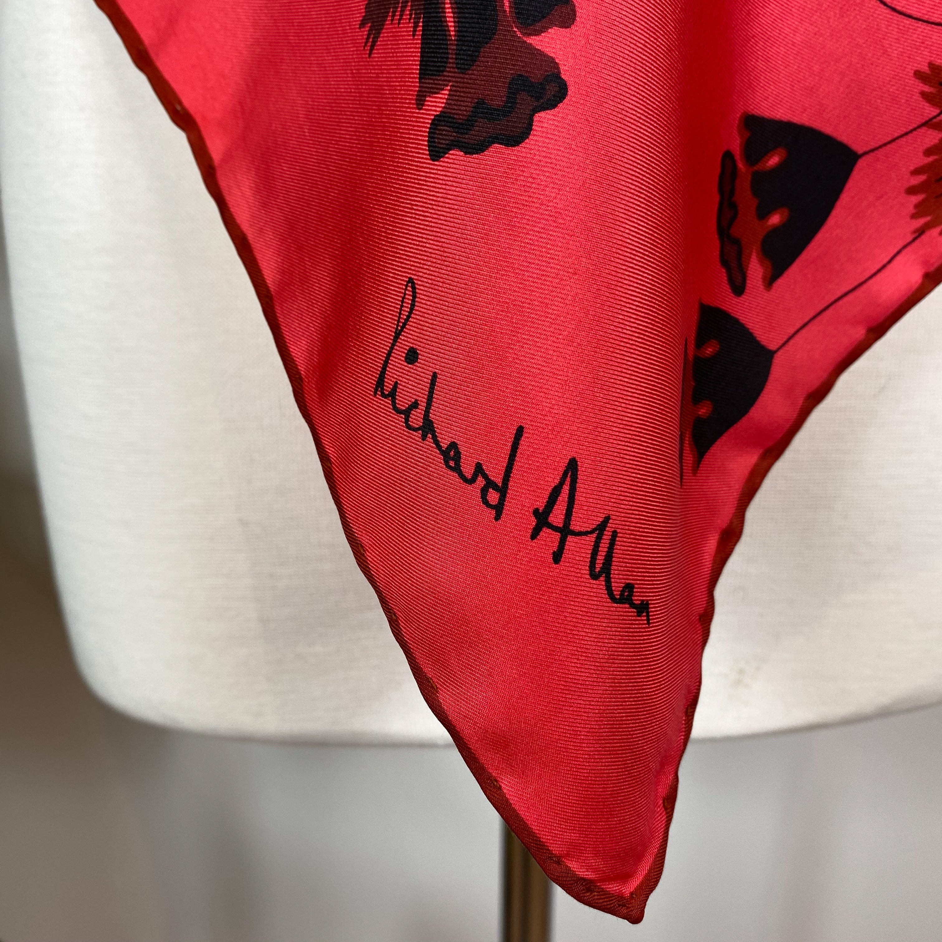 1970s Richard Allan Red Floral Vintage Silk Scarf
