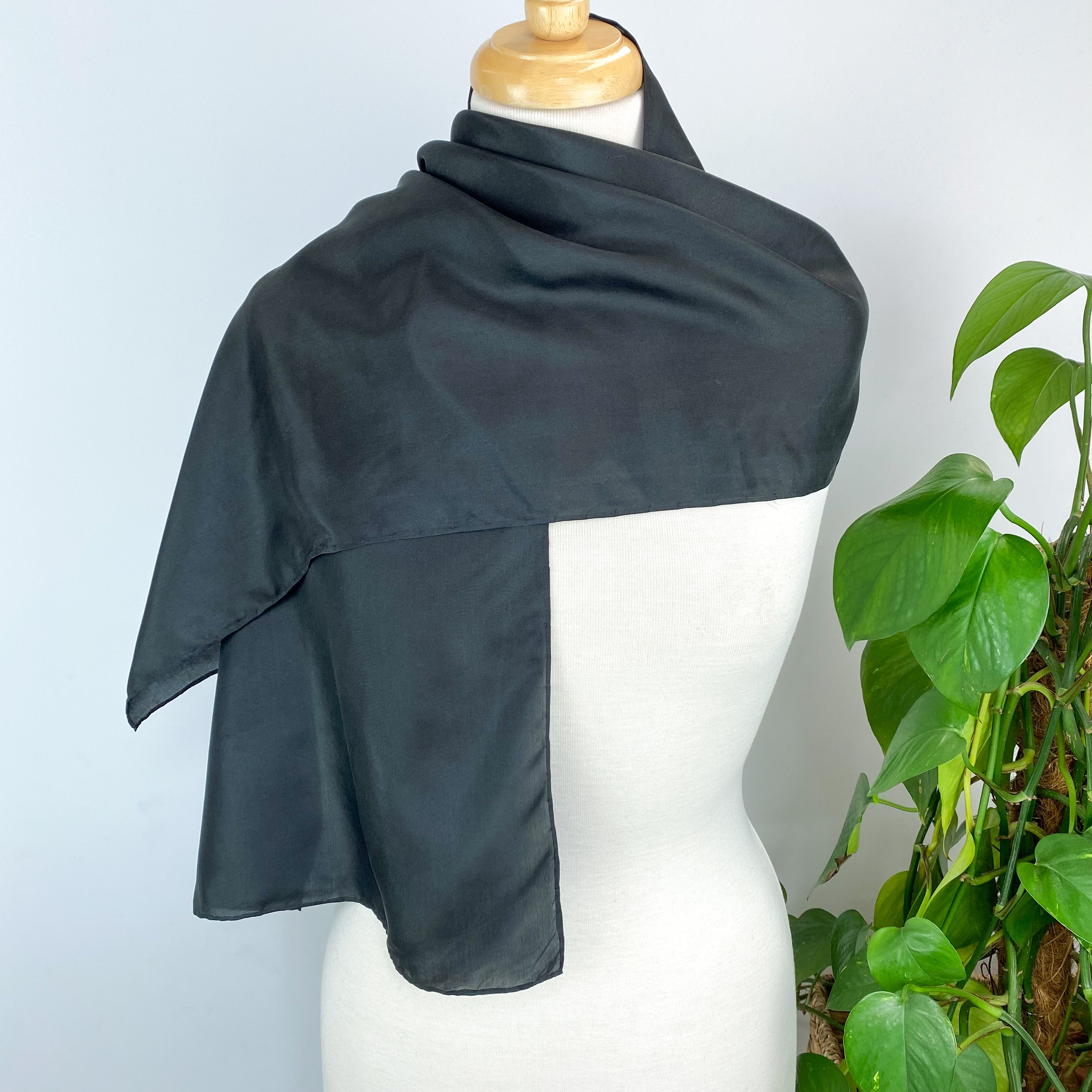 Plain Black Long Silk Scarf