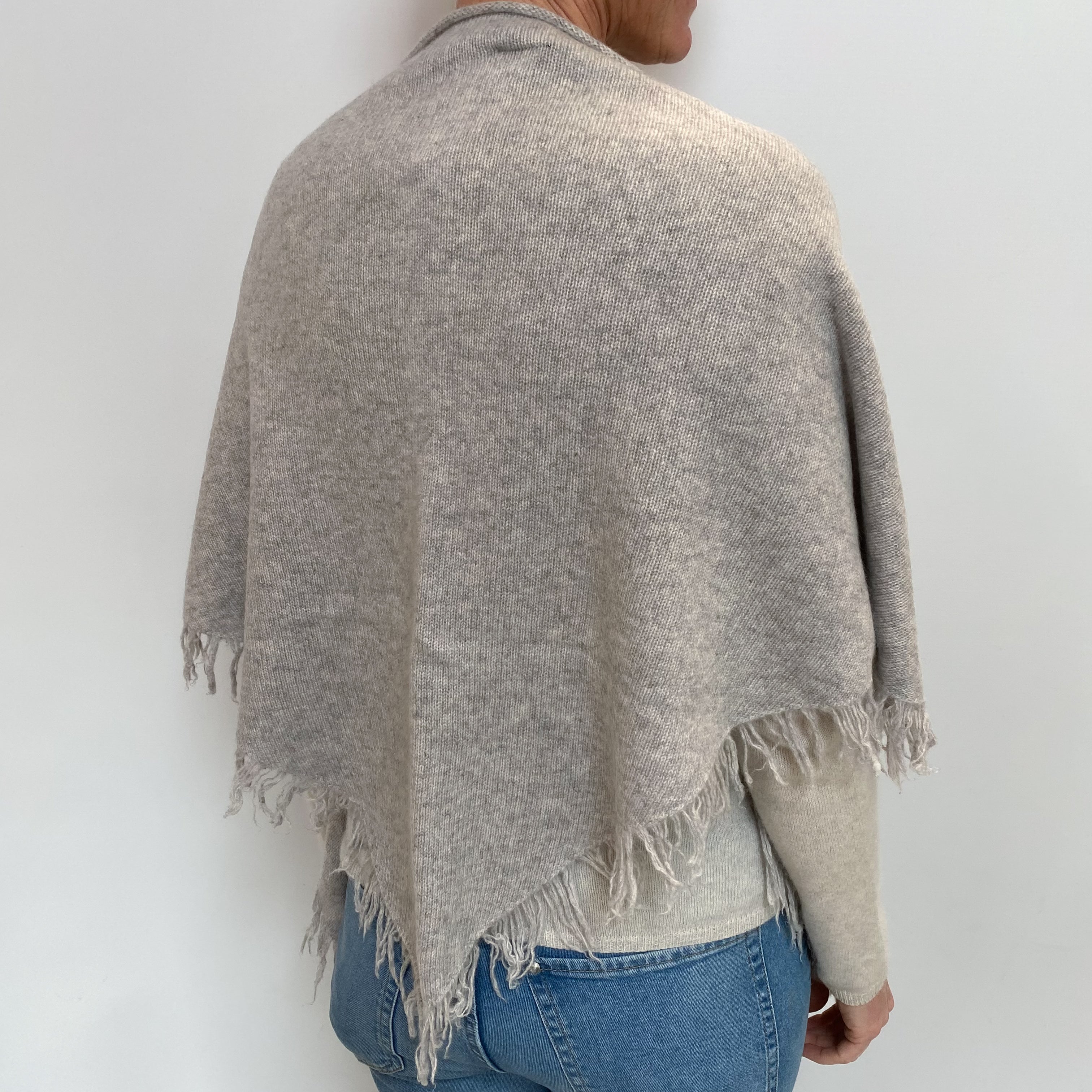 Smoke Grey Fringed Cashmere Shawl