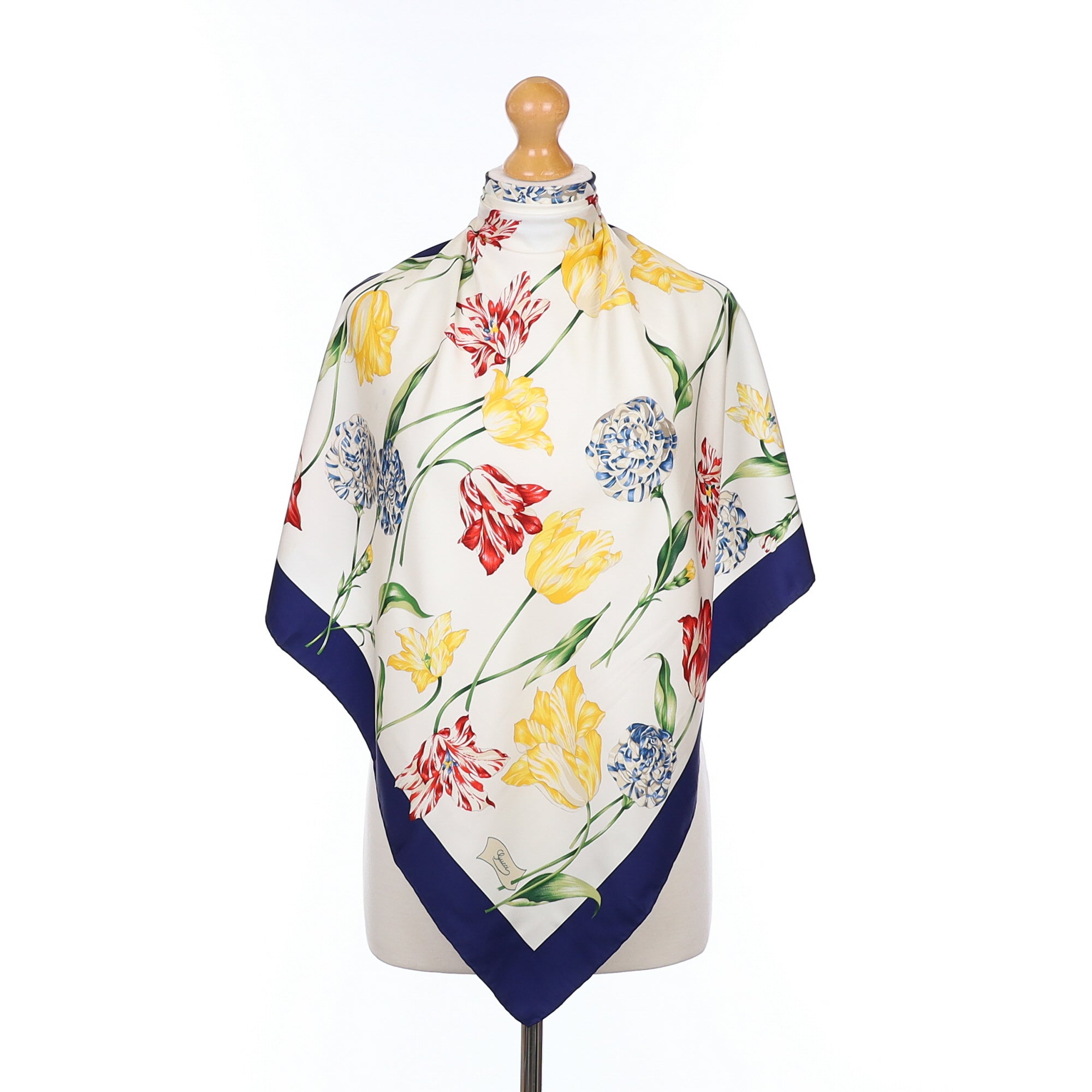 Gucci Red Yellow and Blue Floral Silk Scarf