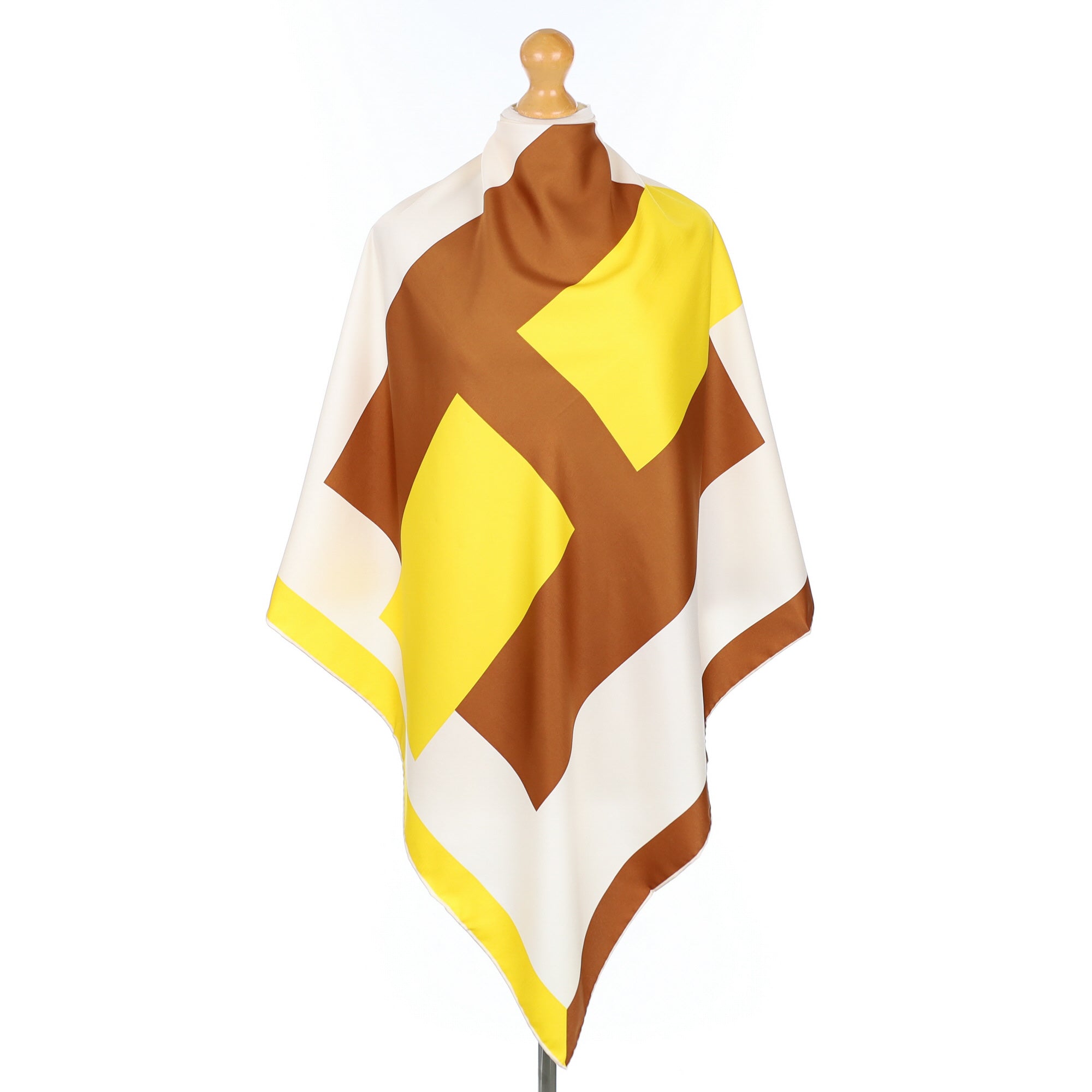 Abstract Brown, Yellow and Cream Silk Scarf