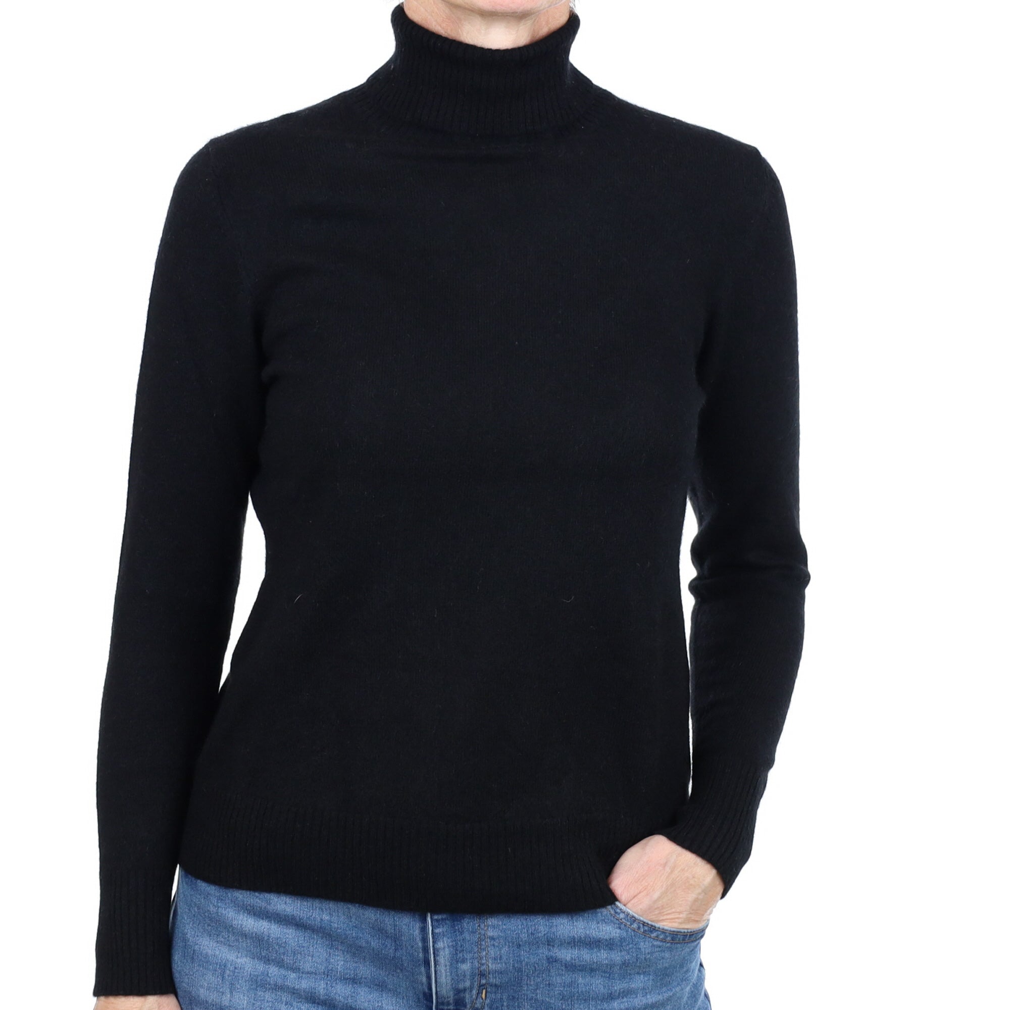 Black Cashmere Polo Neck Jumper Small