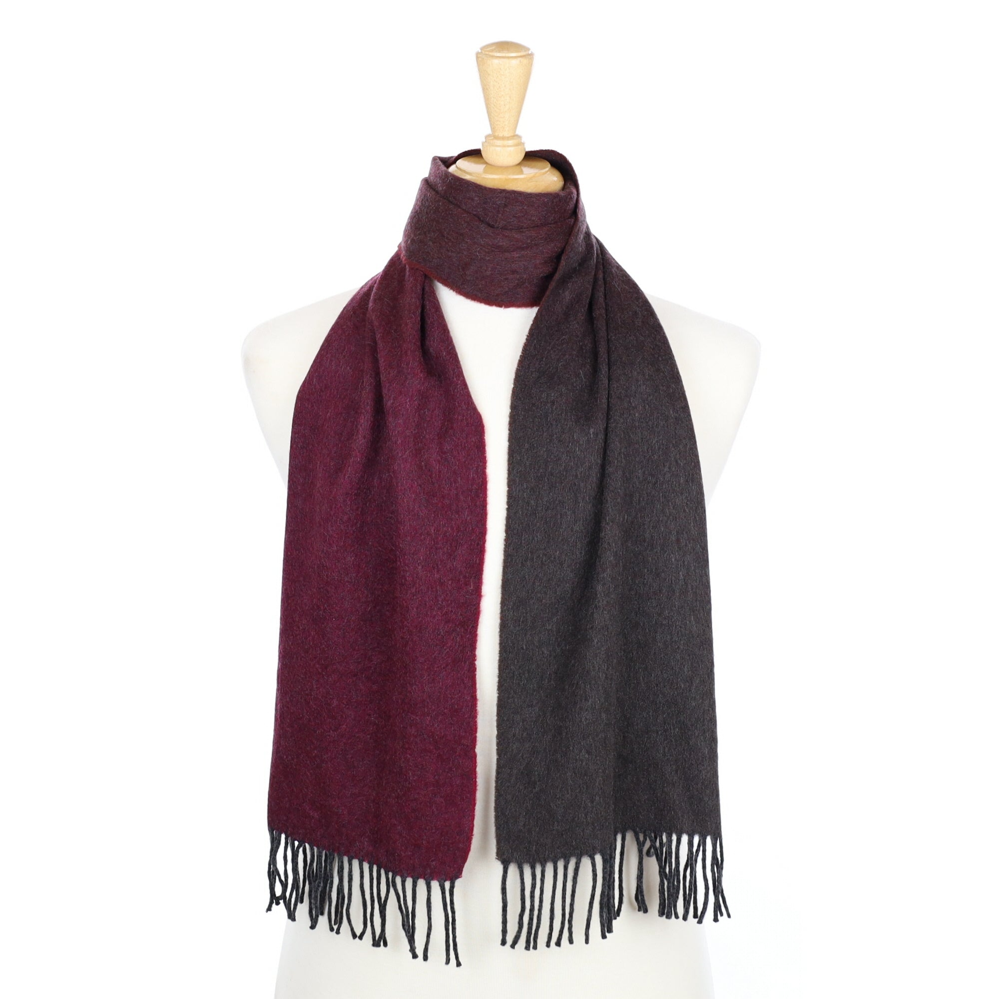 Burgundy To Mole Ombre Cashmere Fringed Woven Scarf