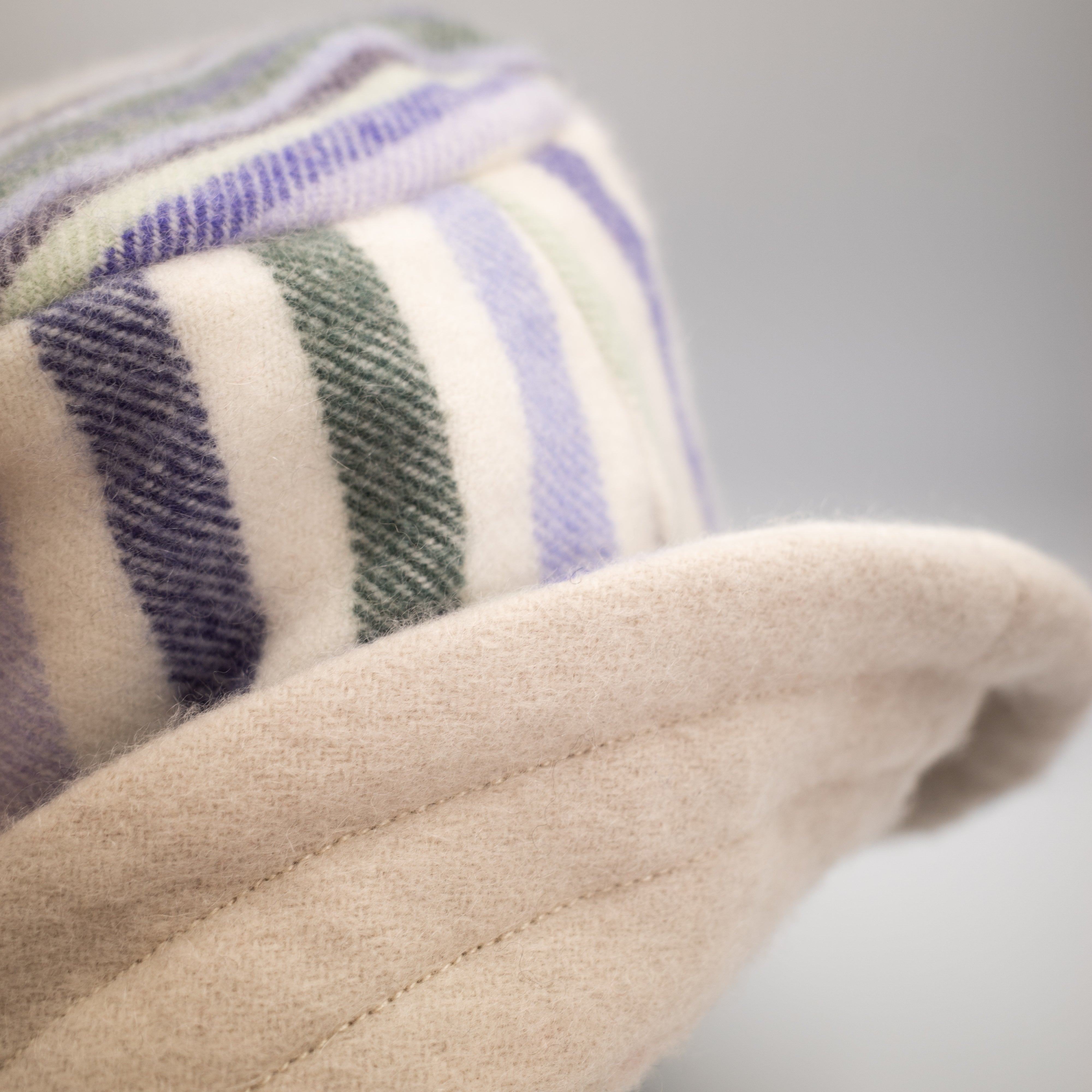 Cream with Purple and Green Stripes Reversible Cashmere Bucket Hat Small