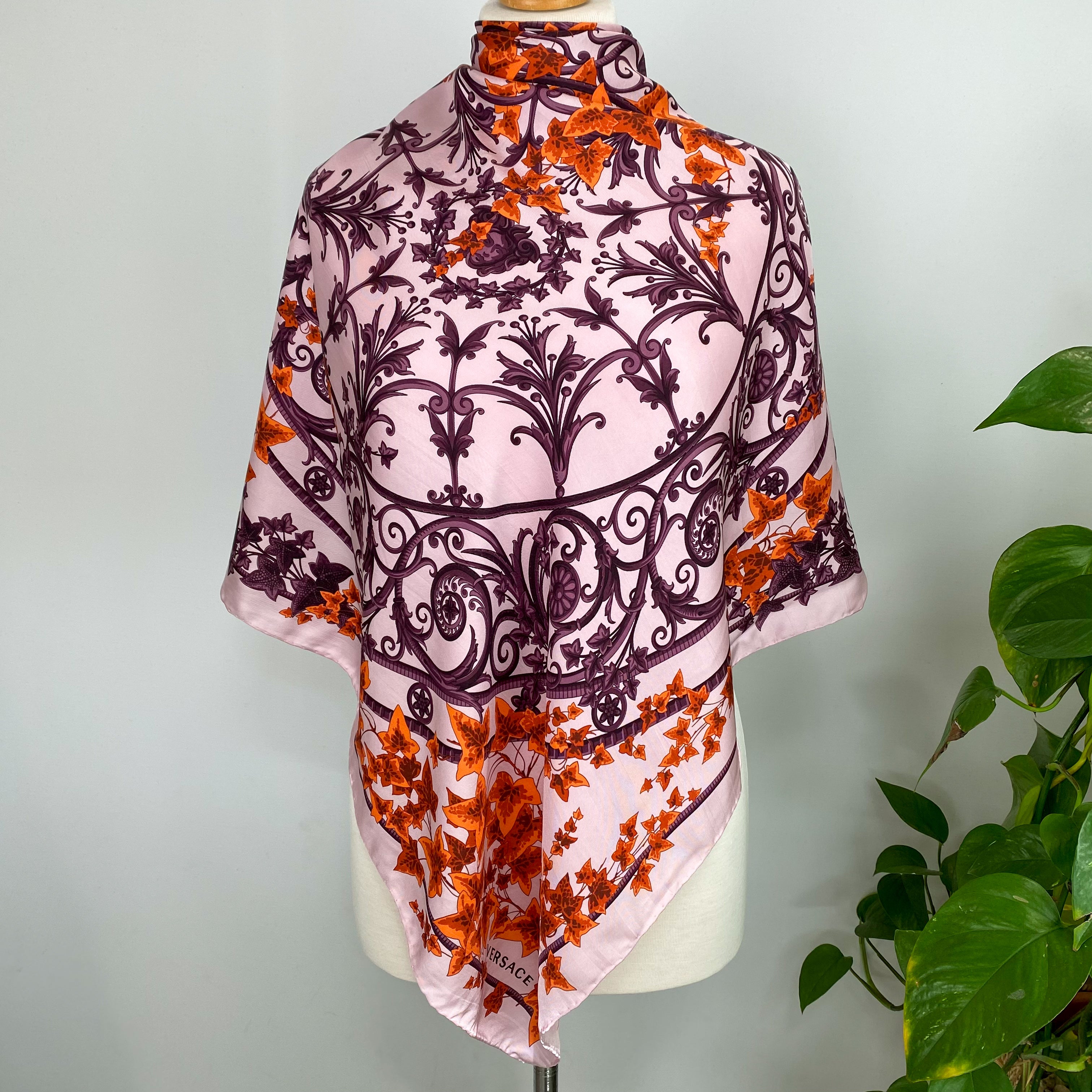 Versace Pink and Orange Designer Silk Scarf