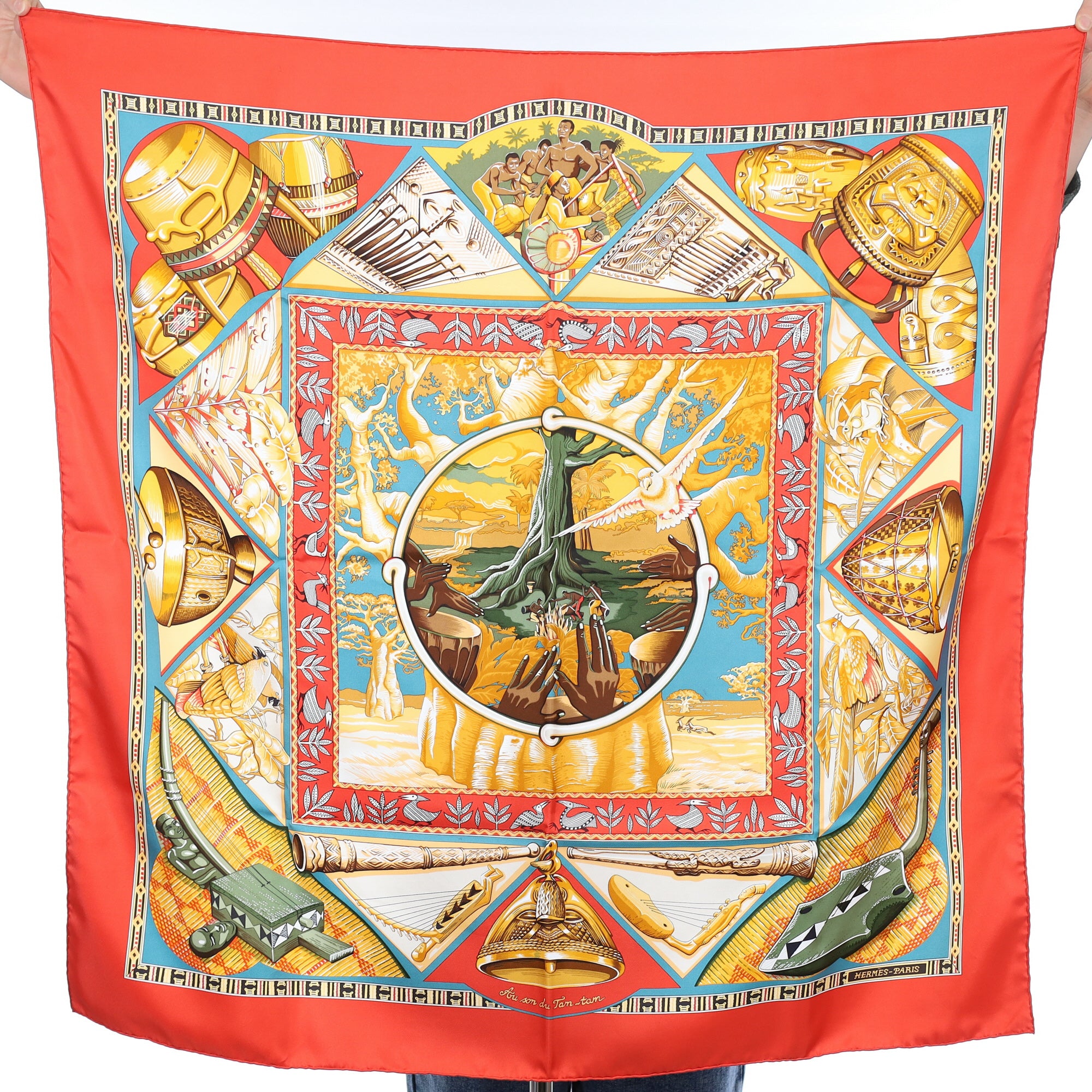 Boxed Hermès Au Son du Tan-Tan Silk Scarf