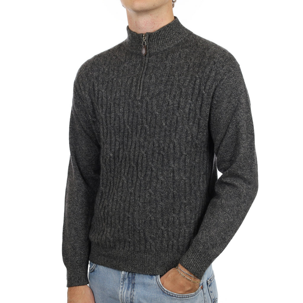 Men’s Slate Grey Marl Textured Cashmere 1/4 Zip Neck Jumper Medium