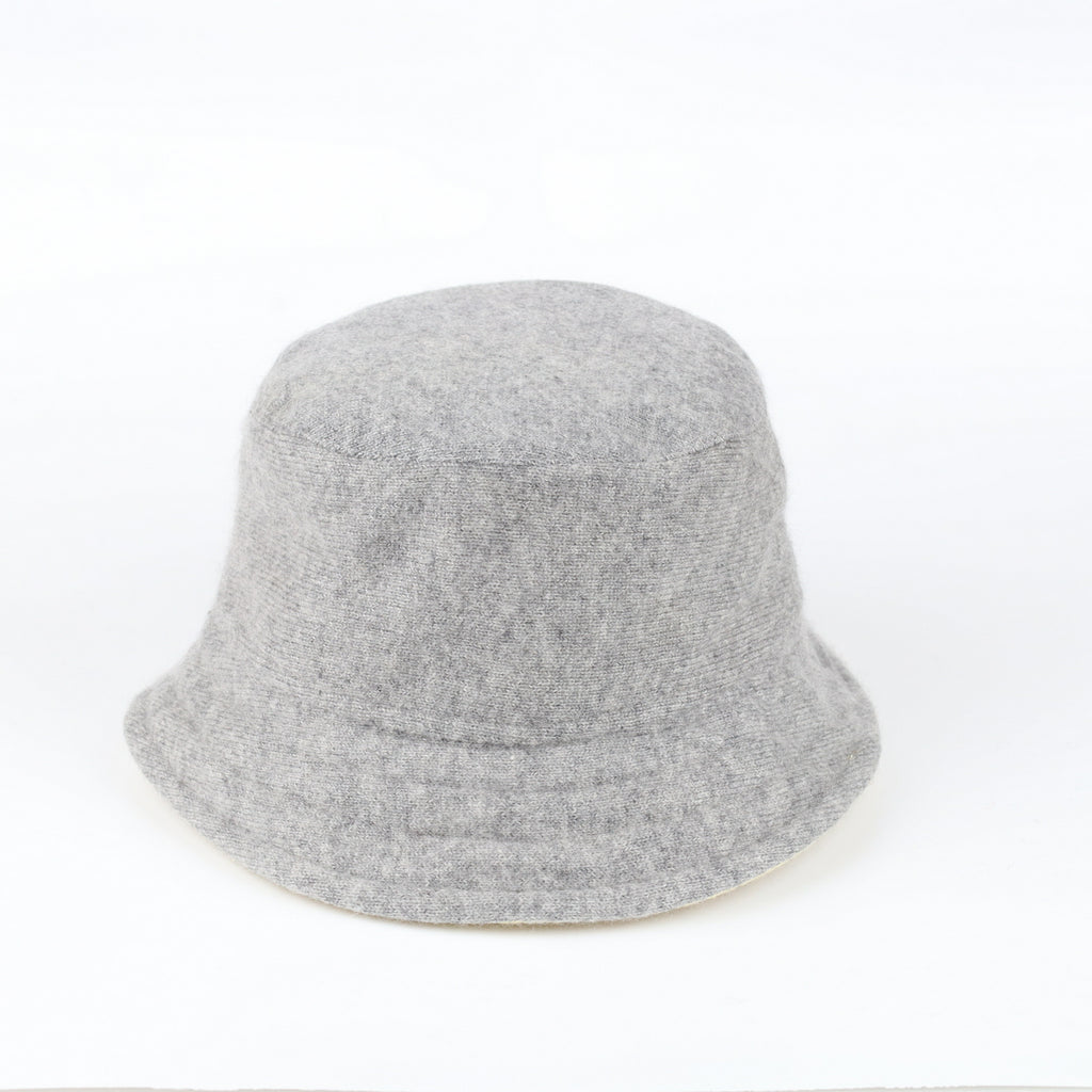 Lemon Yellow and Grey Reversible Cashmere Bucket Hat Small