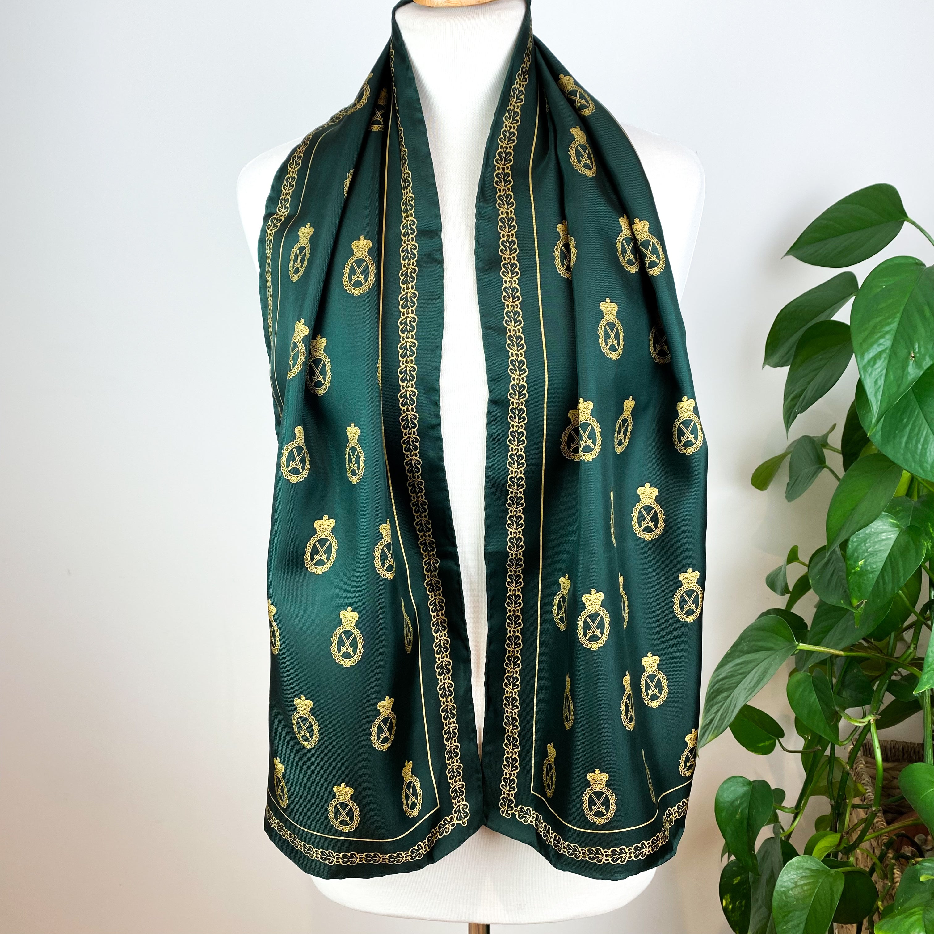 Bottle Green and Gold Long Silk Scarf
