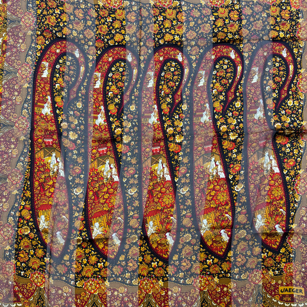 Jaeger Black And Red Paisley Vintage Silk Scarf