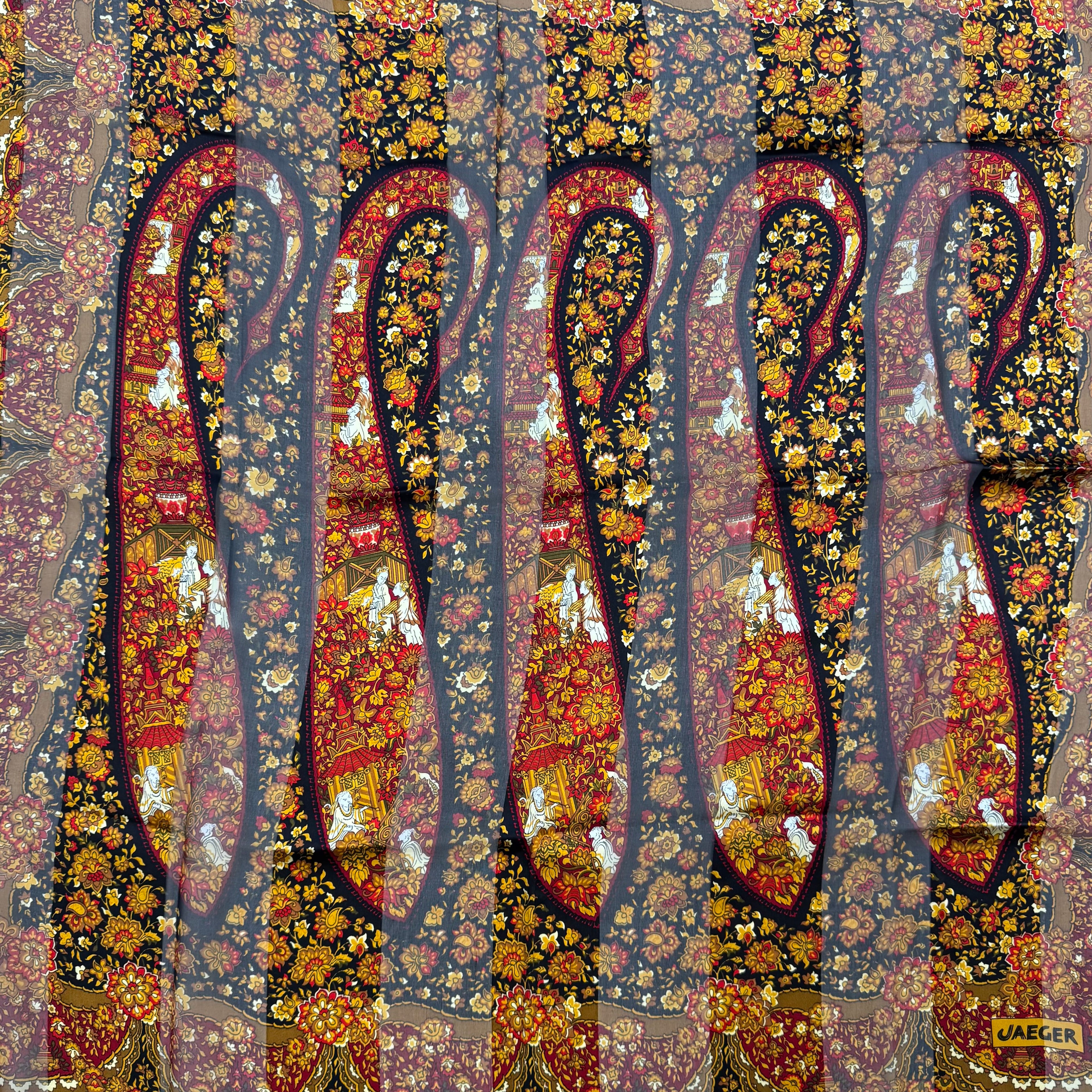 Jaeger Black And Red Paisley Vintage Silk Scarf