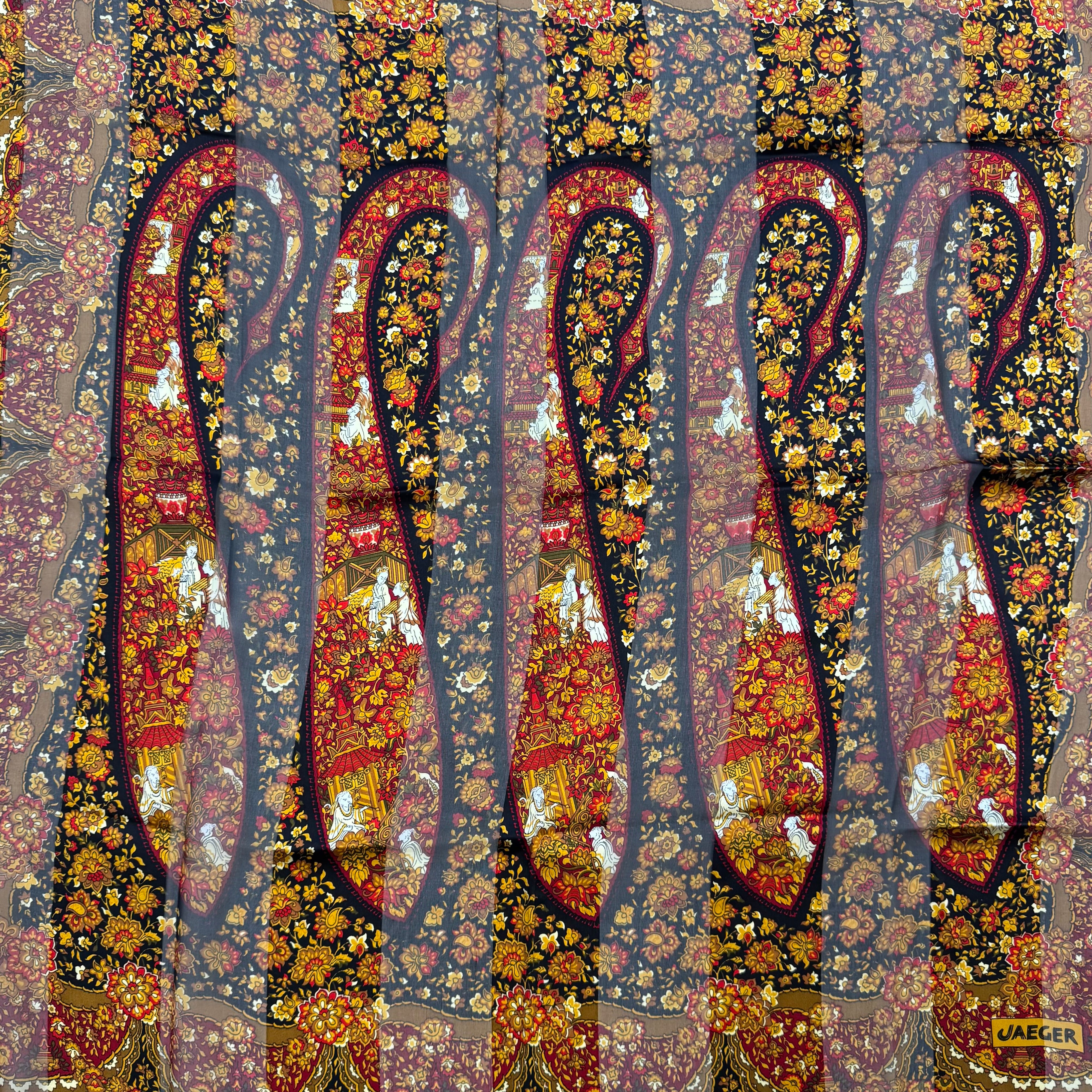 Jaeger Black And Red Paisley Vintage Silk Scarf