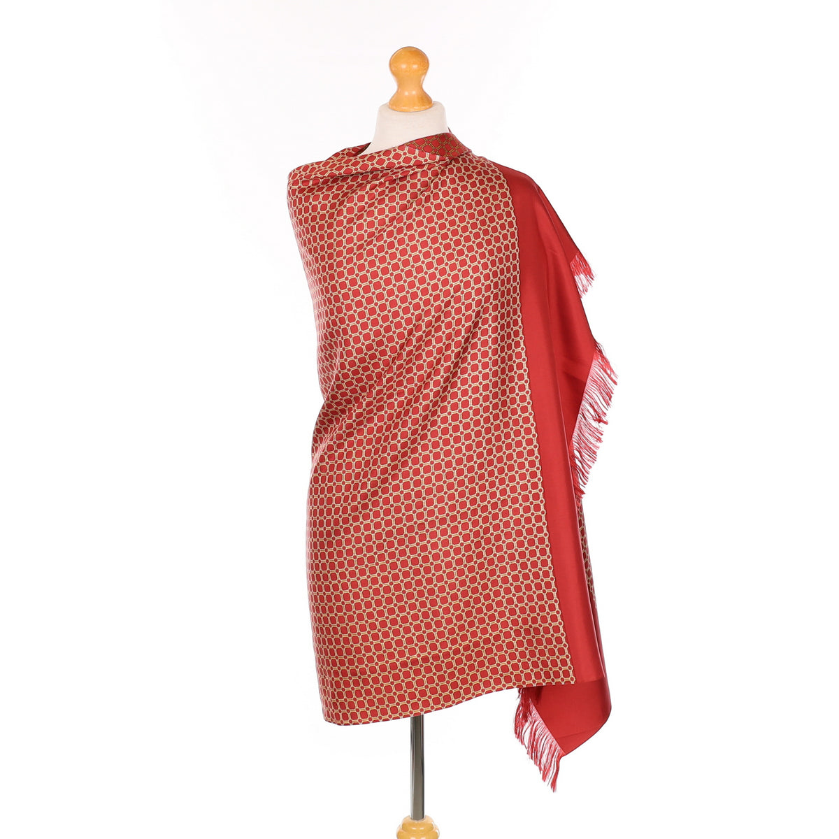 Hermès Deep Red Chain Link Patterned Silk Scarf