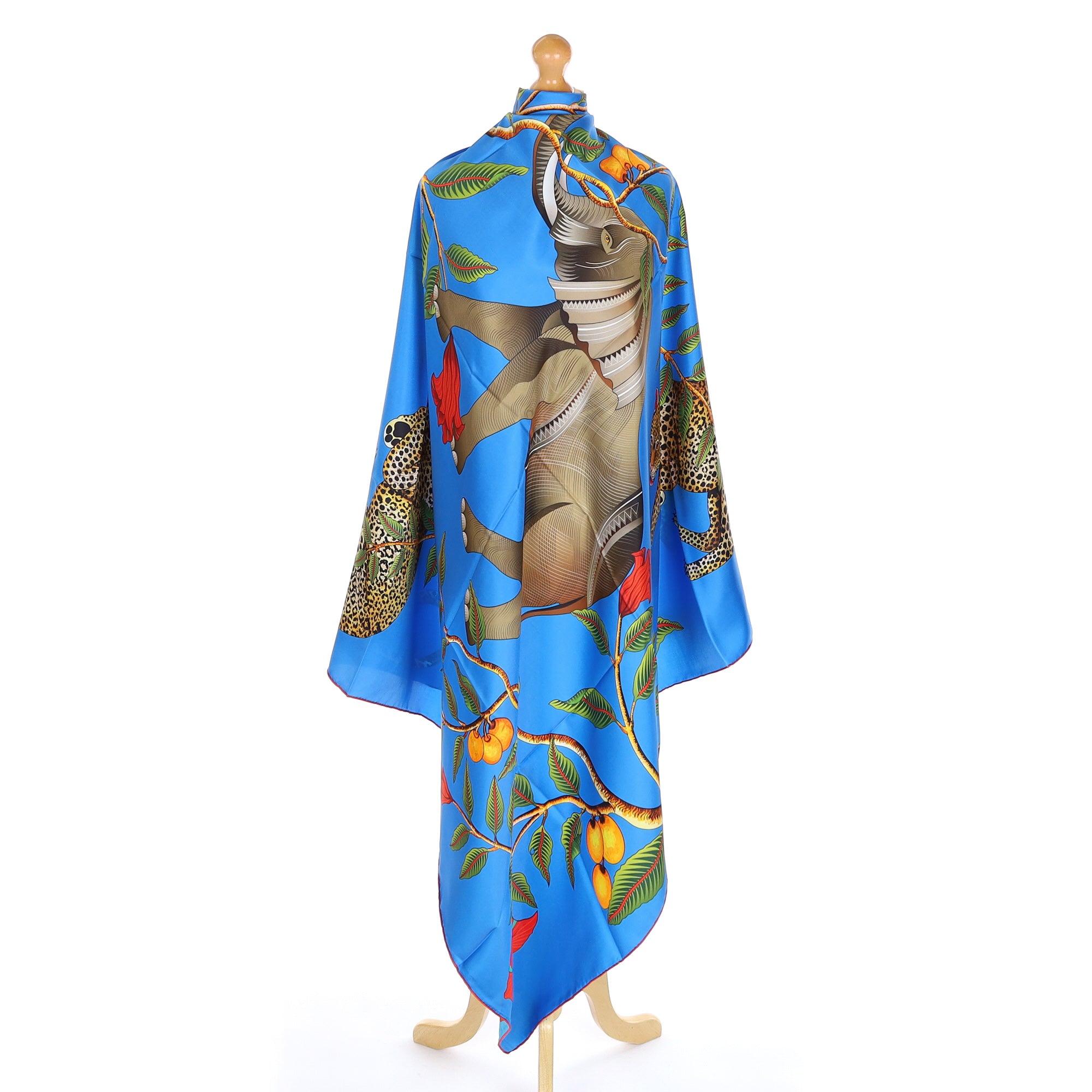 Brand New Bellezza Two Tone Blue Elephant Safari Double Faced Silk Scarf Extra Large