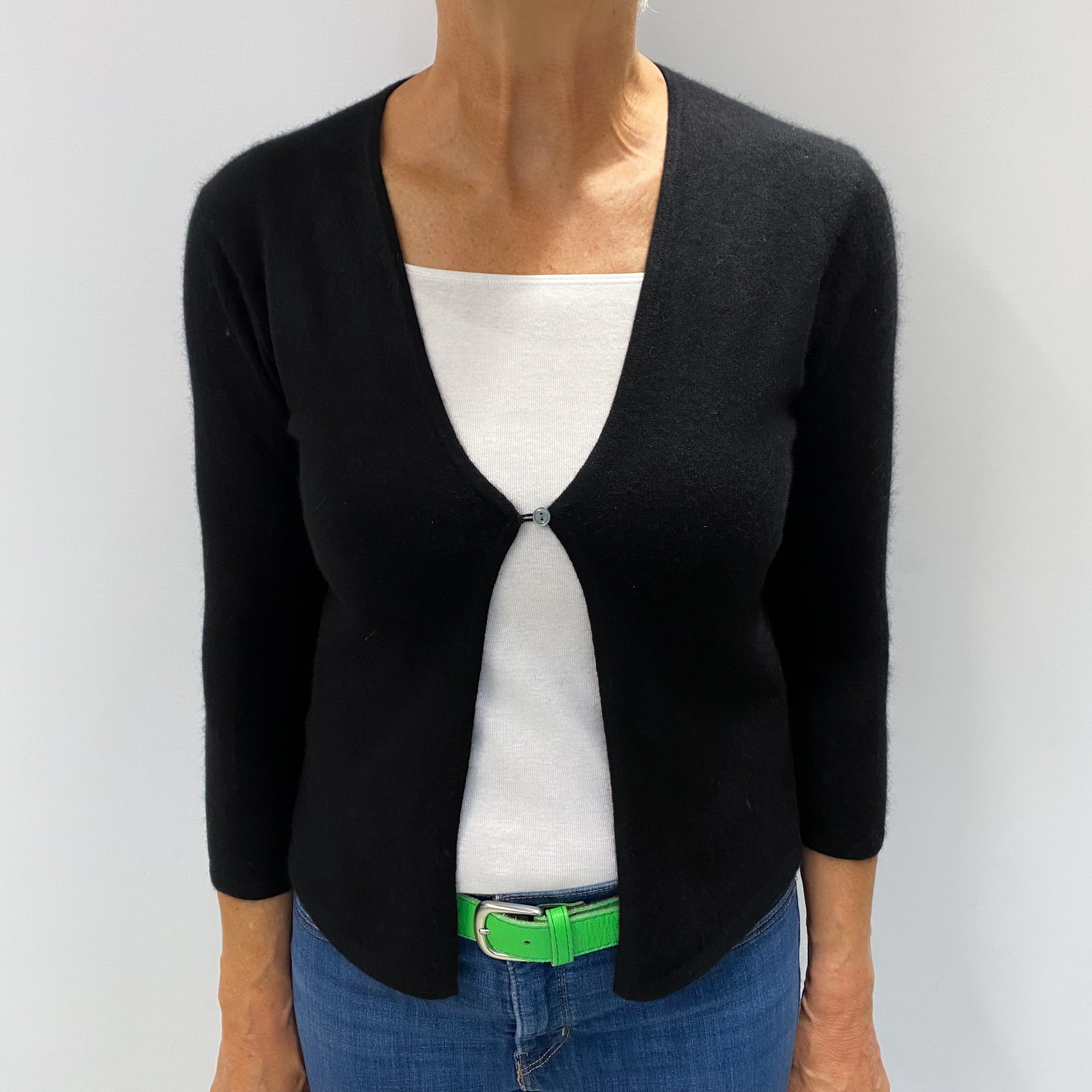 Black Cashmere V Neck Cardigan Medium