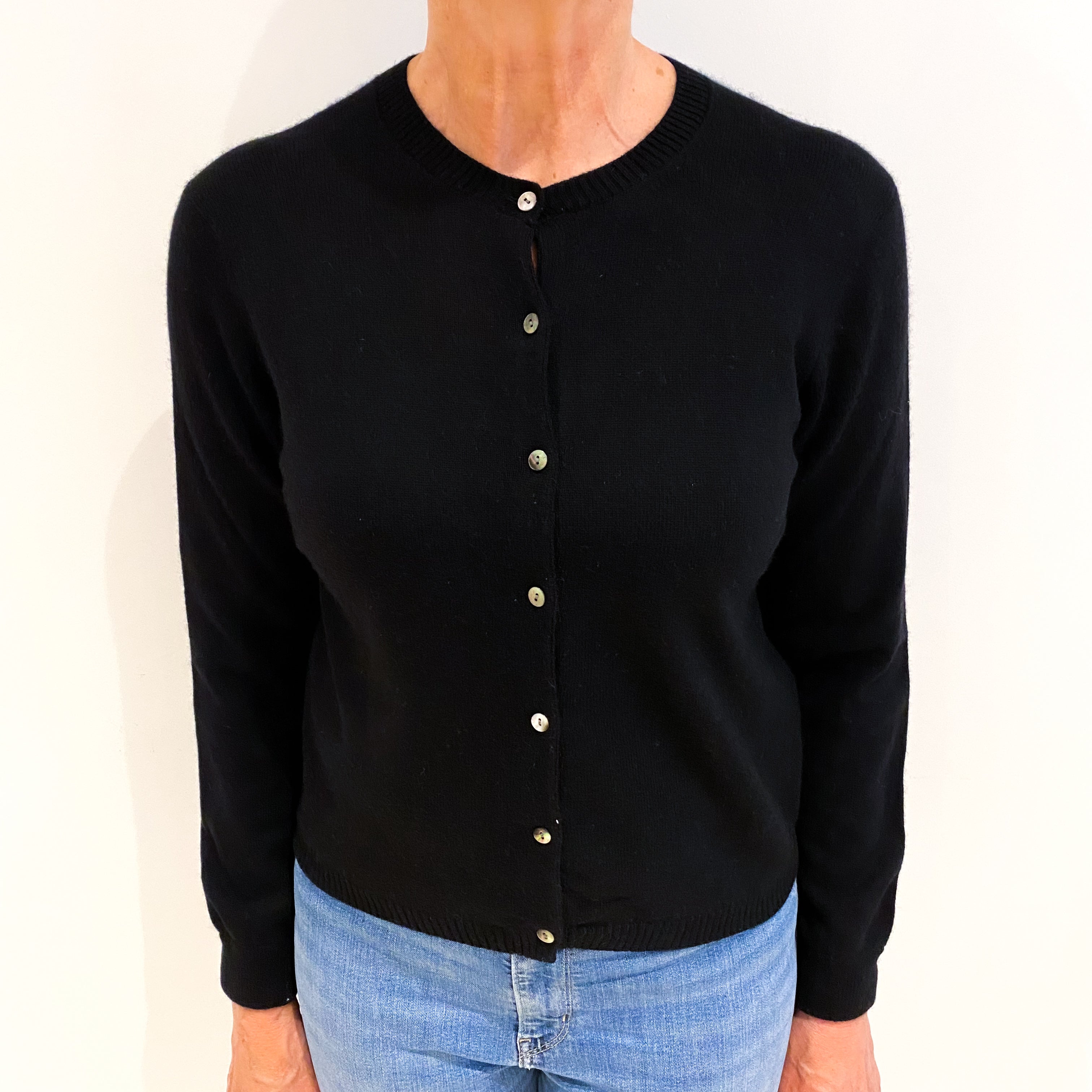 Black Cashmere Crew Neck Cardigan Medium