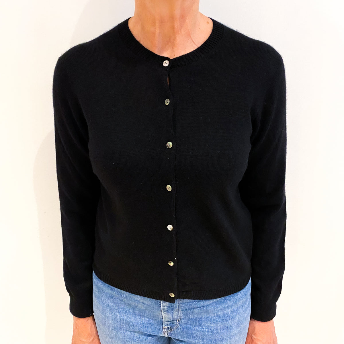 Black Cashmere Crew Neck Cardigan Medium