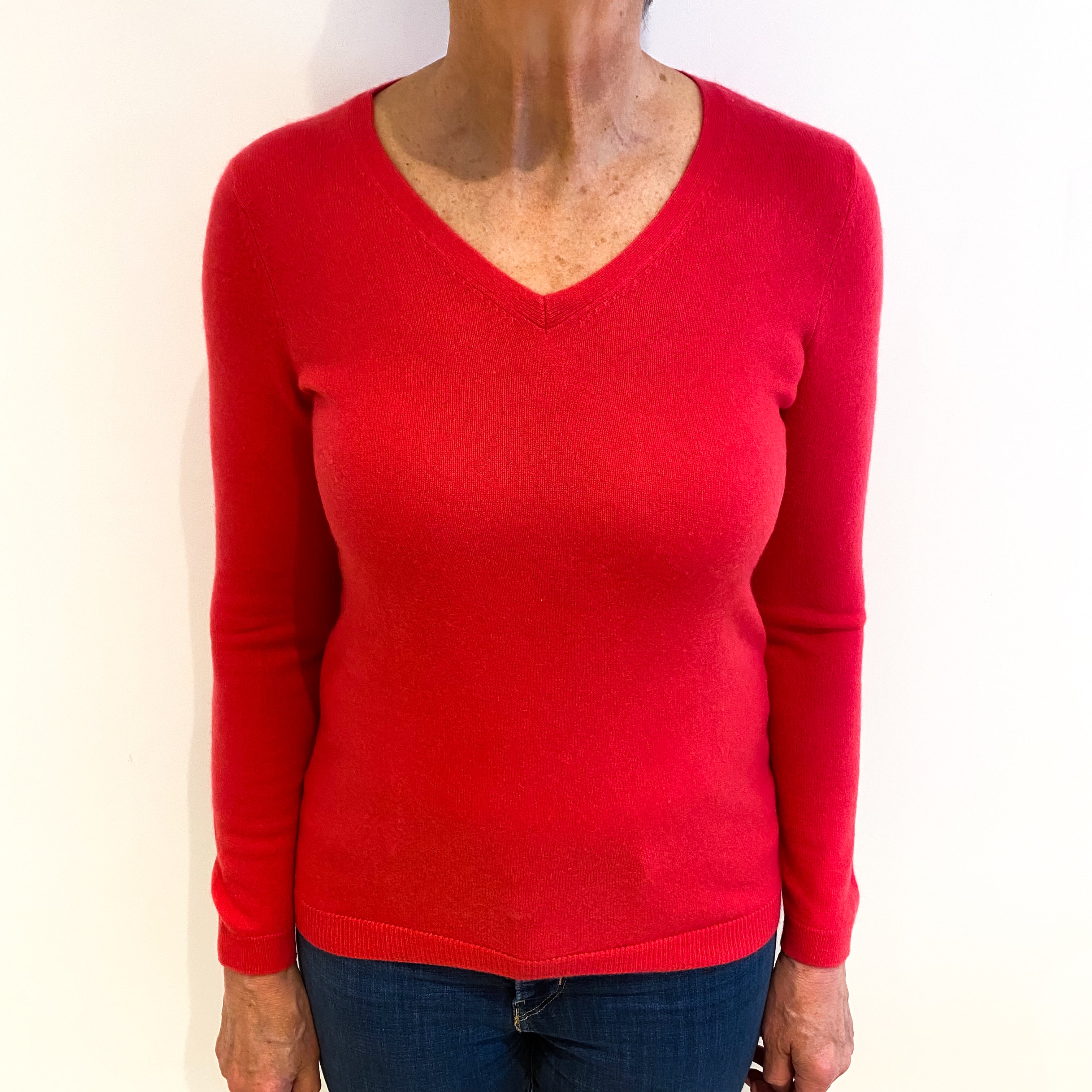 Fuchsia Pink Cashmere V Neck Jumper Medium