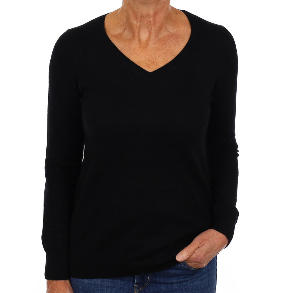 Black Cashmere V Neck Jumper Medium