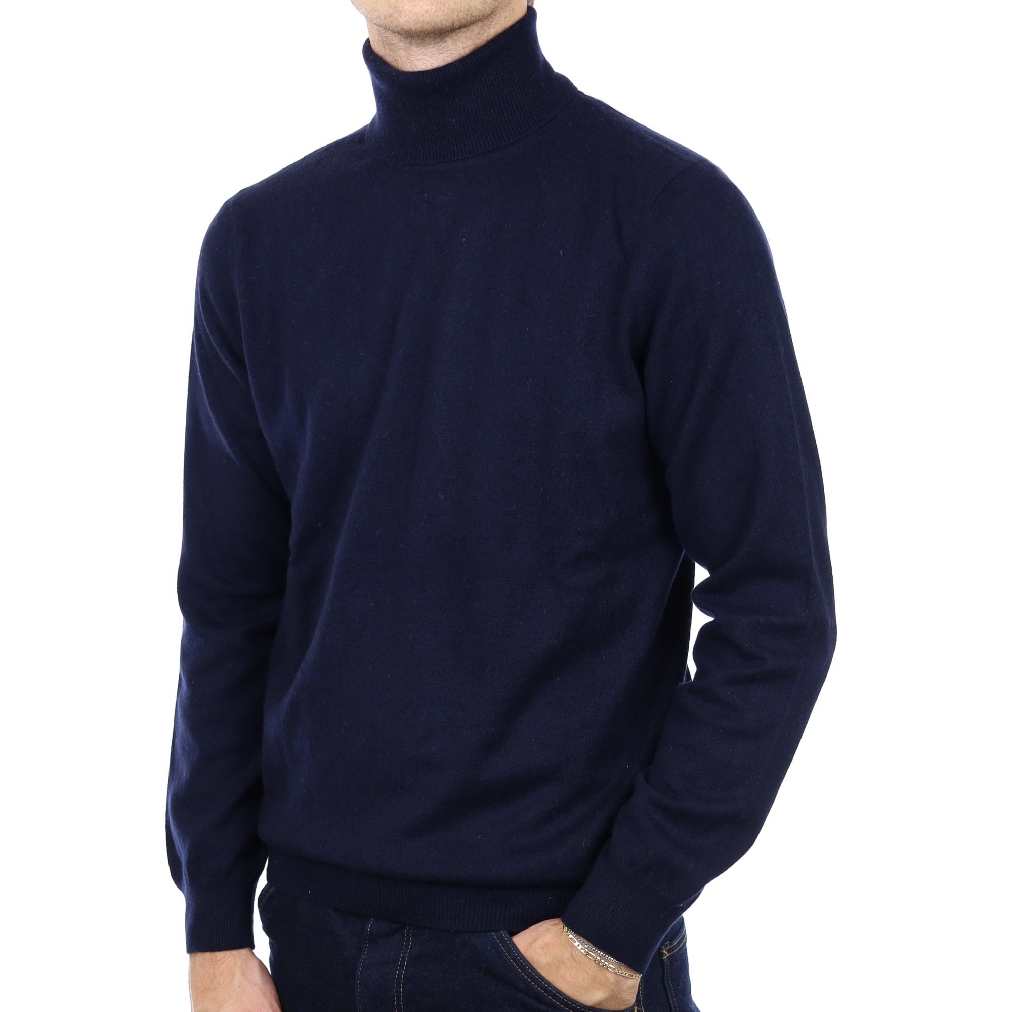 Men's Navy Blue Cashmere Polo Neck Jumper Large