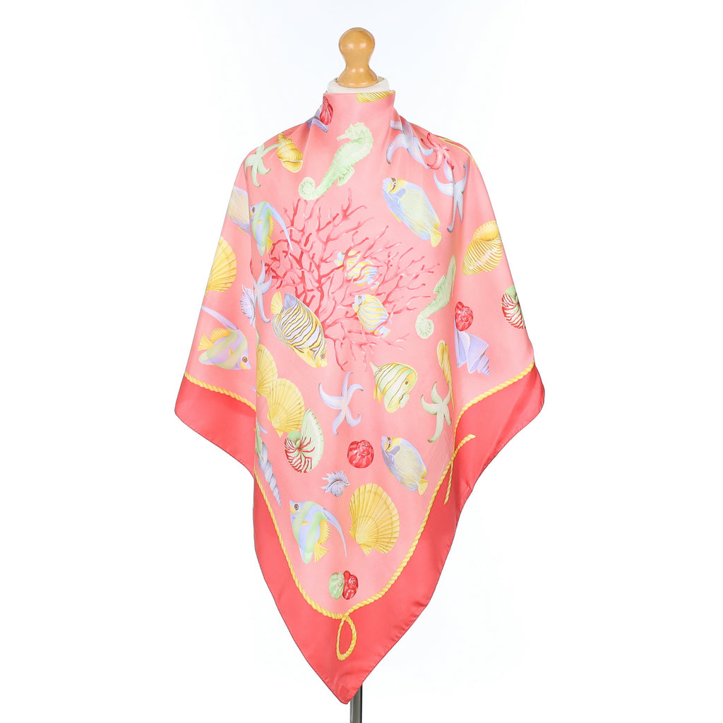 Immaculate Coral Aquatic Design Silk Scarf