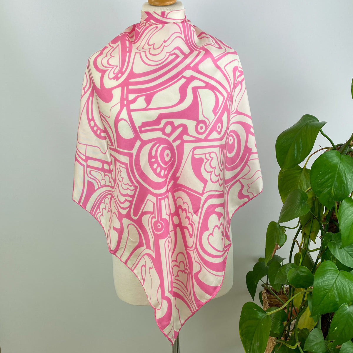 Jacqmar Abstract Pink Silk Scarf