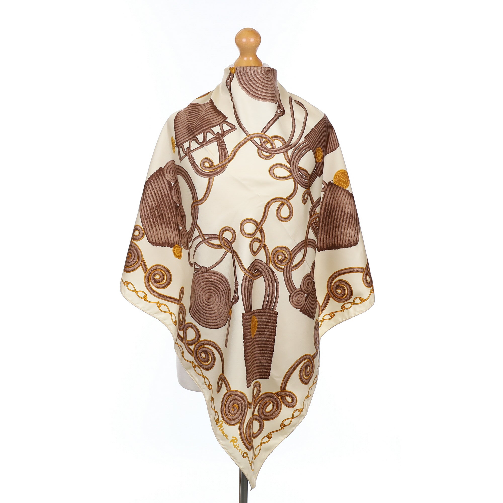 Nina Ricci Brown and Cream Vintage Silk Scarf