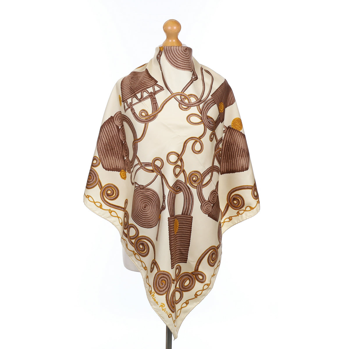 Nina Ricci Brown and Cream Vintage Silk Scarf