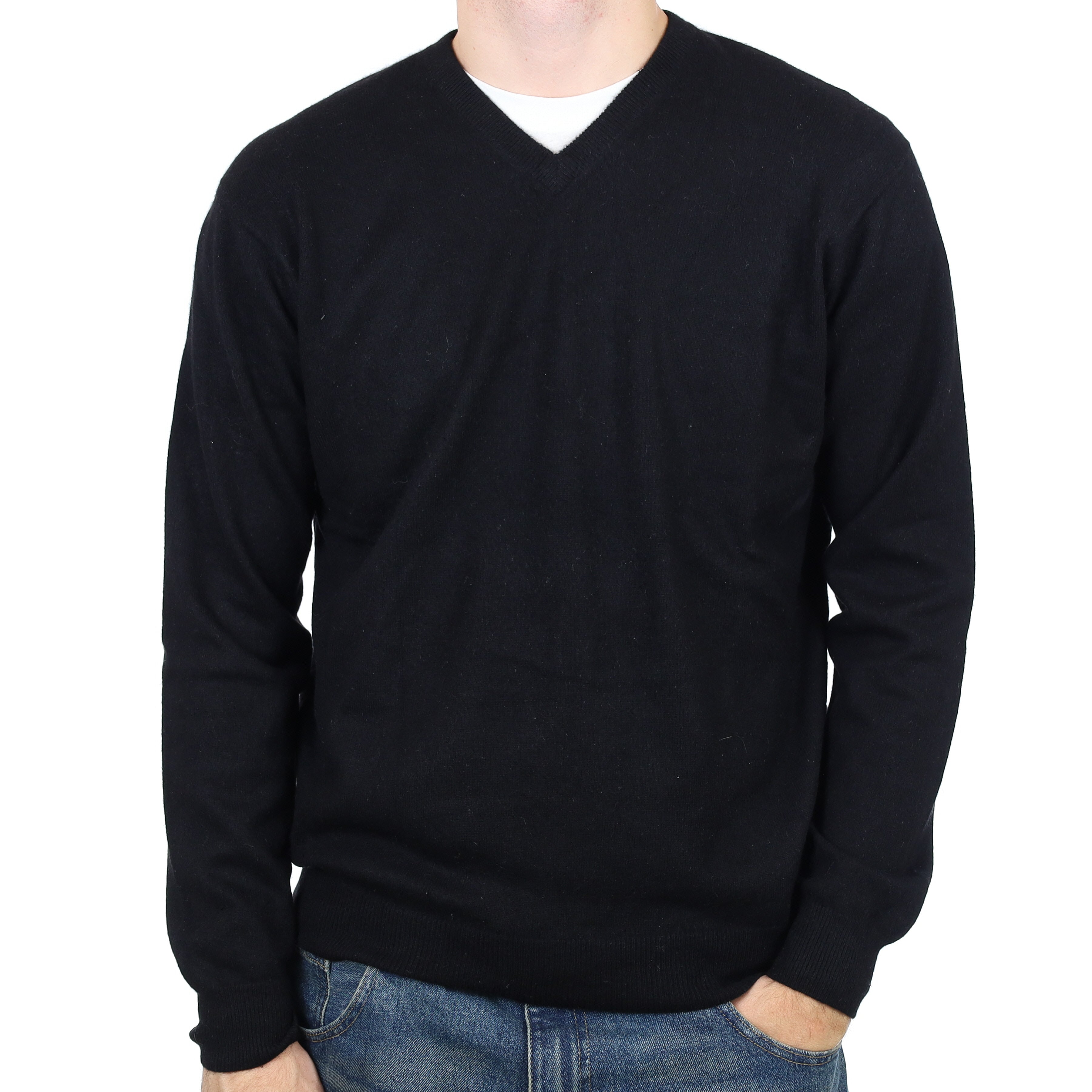 Men’s Yeager Black Cashmere V Neck Jumper Large
