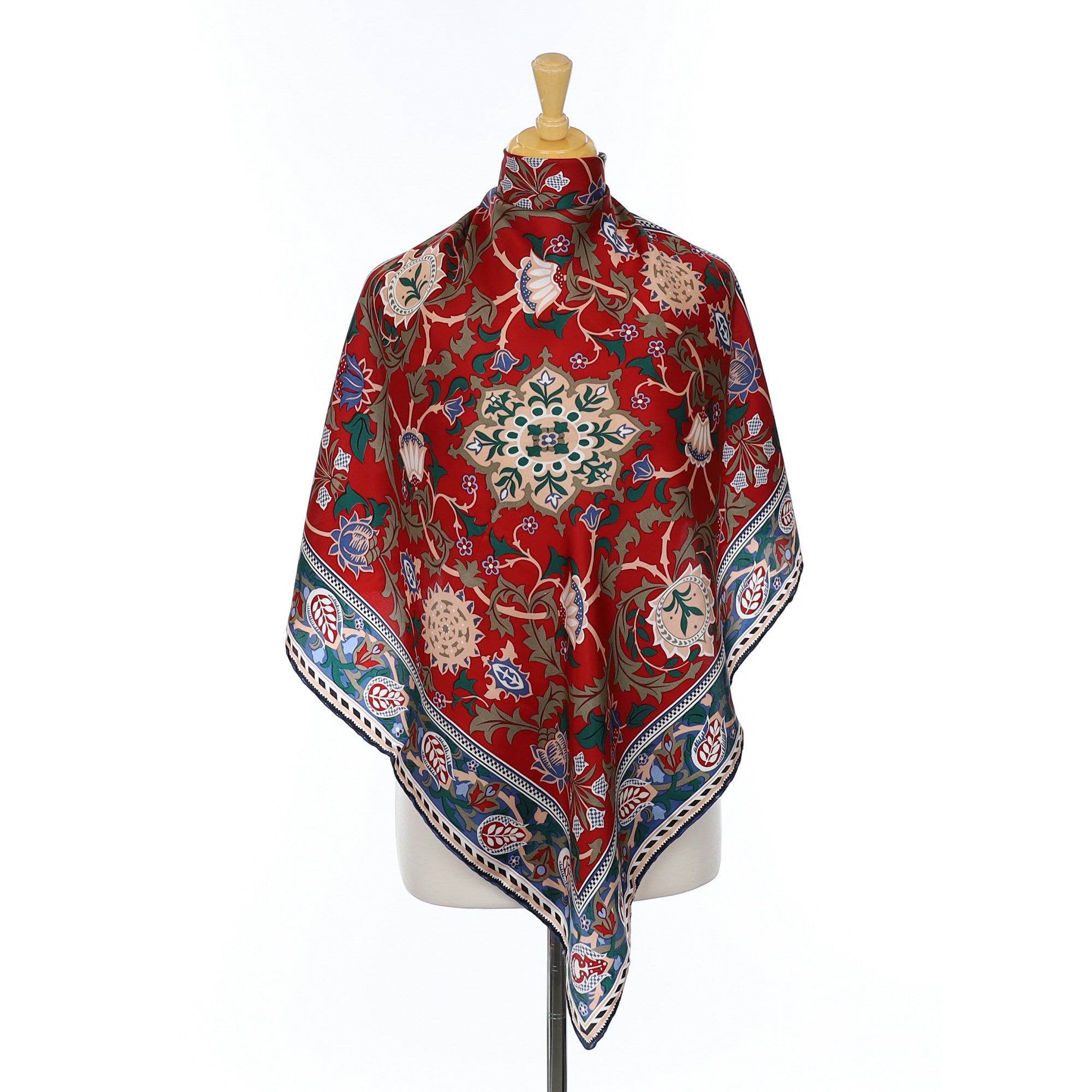 David Nieper Red and Blue Patterned Silk Scarf
